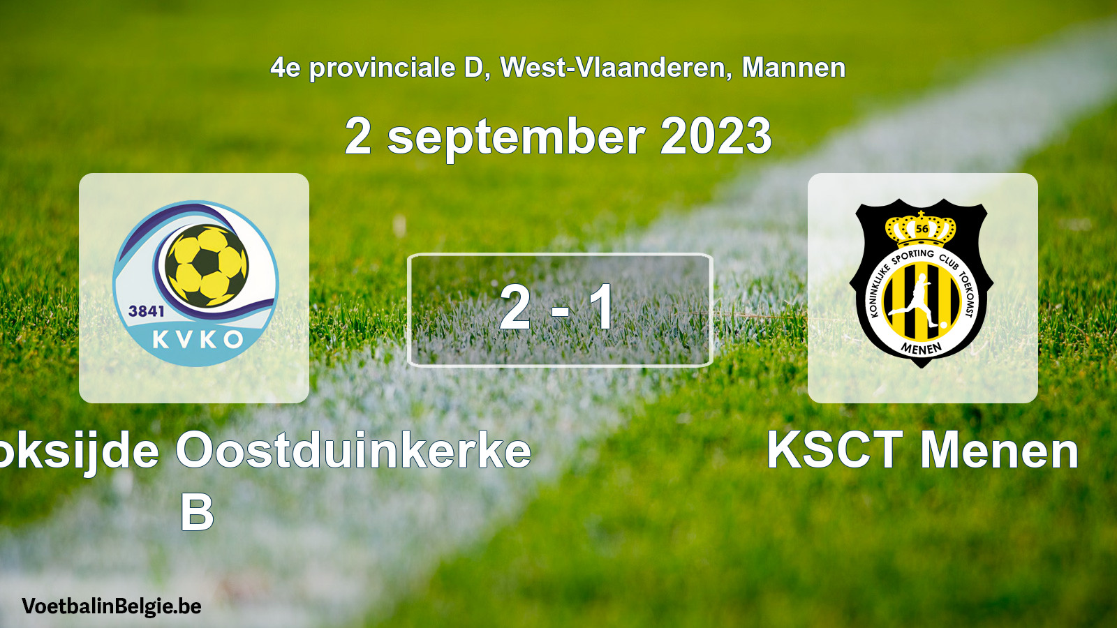 Gespeelde wedstrijd mannenvoetbal: KV Koksijde Oostduinkerke B - KSCT Menen 2 - 1 (2 september 2023)