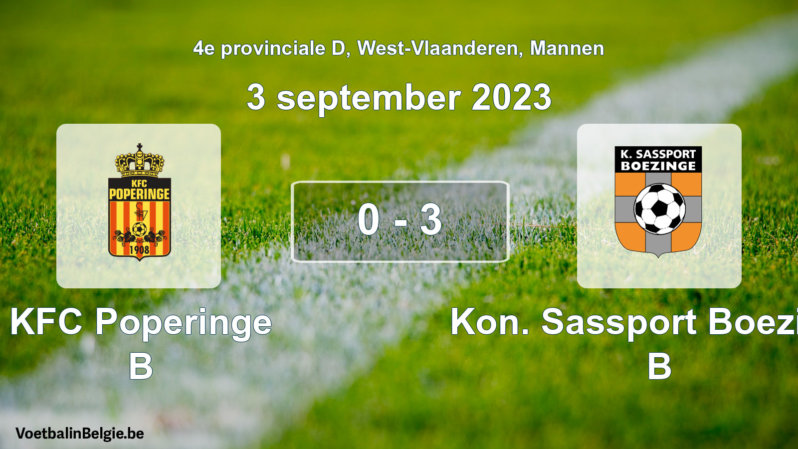 Gespeelde wedstrijd mannenvoetbal: KFC Poperinge B - Kon. Sassport Boezinge B 0 - 3 (3 september 2023)