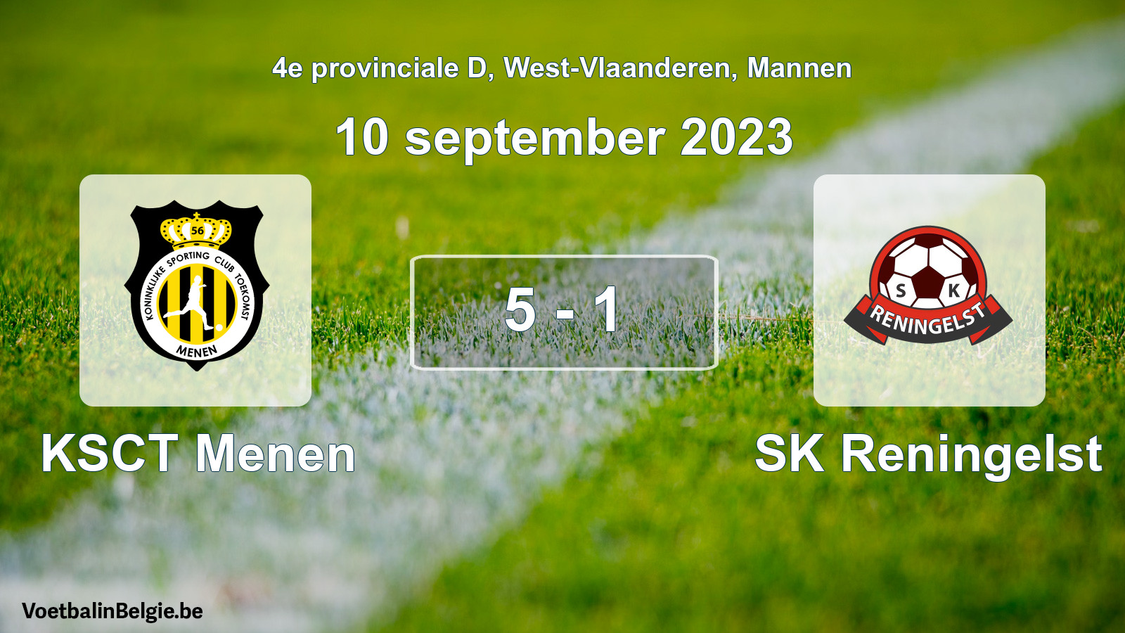 Gespeelde wedstrijd mannenvoetbal: KSCT Menen - SK Reningelst 5 - 1 (10 september 2023)