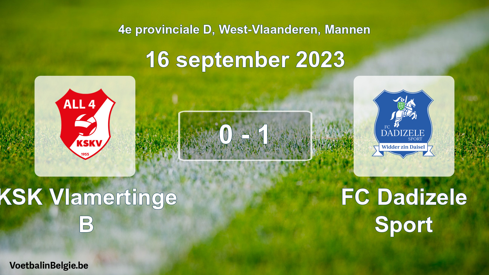 Gespeelde wedstrijd mannenvoetbal: KSK Vlamertinge B - FC Dadizele Sport 0 - 1 (16 september 2023)