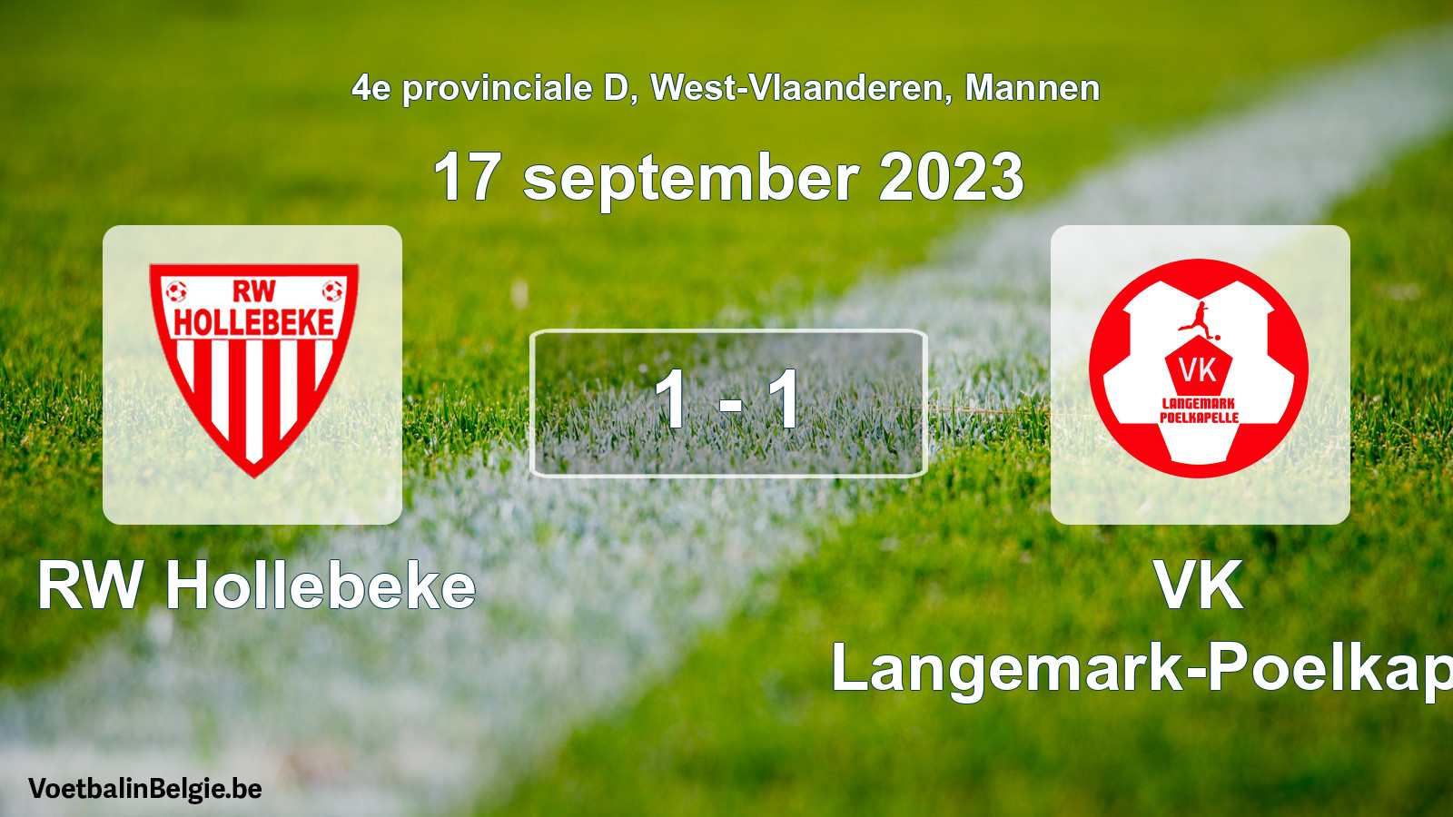 Gespeelde wedstrijd mannenvoetbal: RW Hollebeke - VK Langemark-Poelkapelle 1 - 1 (17 september 2023)
