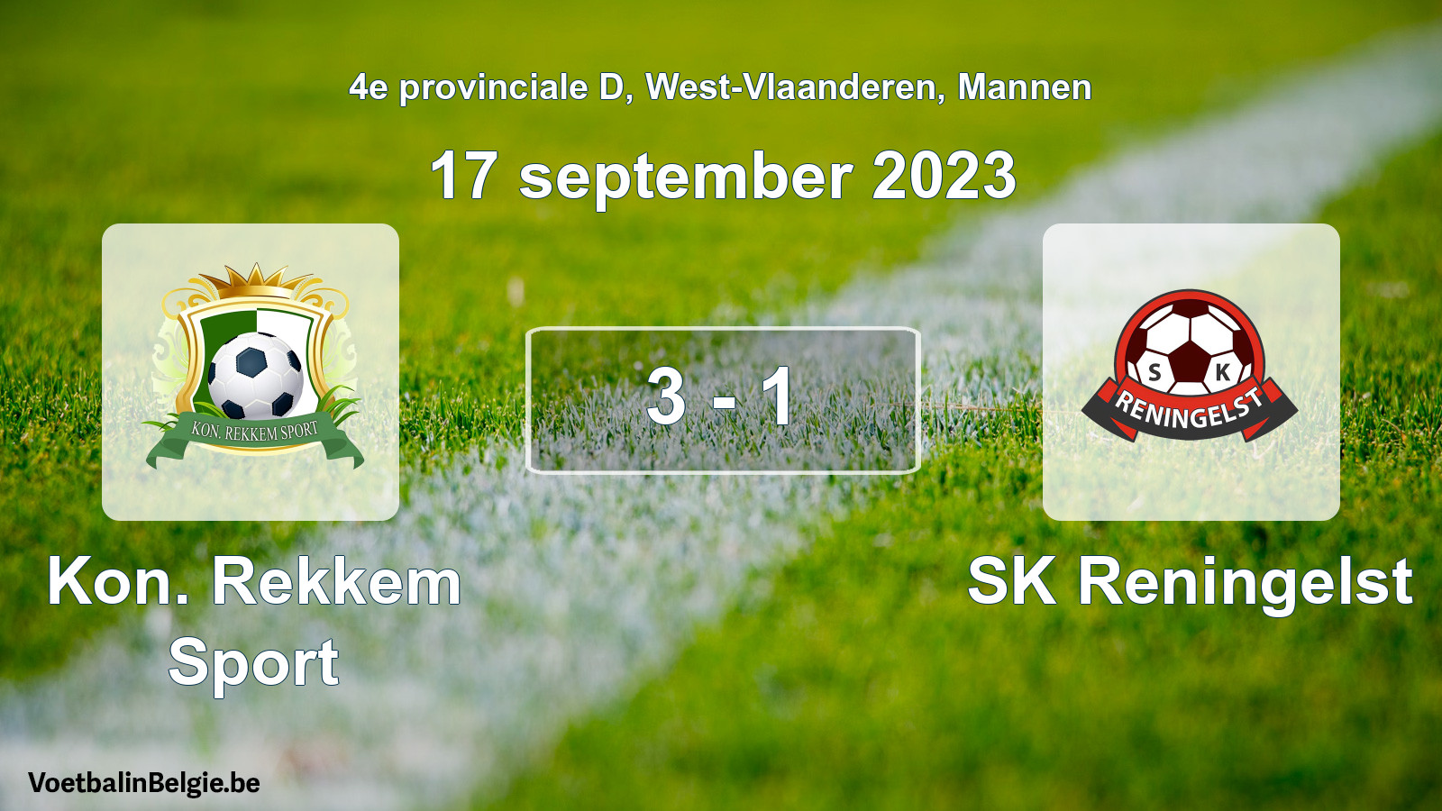 Gespeelde wedstrijd mannenvoetbal: Kon. Rekkem Sport - SK Reningelst 3 - 1 (17 september 2023)