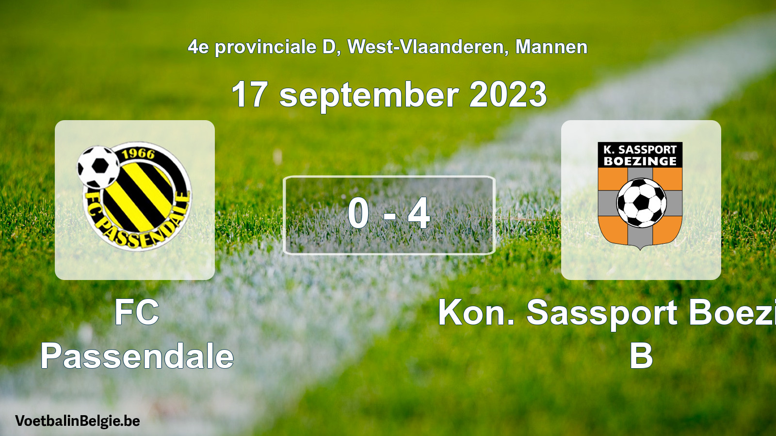 Gespeelde wedstrijd mannenvoetbal: FC Passendale - Kon. Sassport Boezinge B 0 - 4 (17 september 2023)