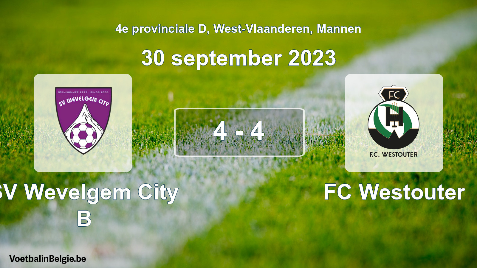 Gespeelde wedstrijd mannenvoetbal: SV Wevelgem City B - FC Westouter 4 - 4 (30 september 2023)