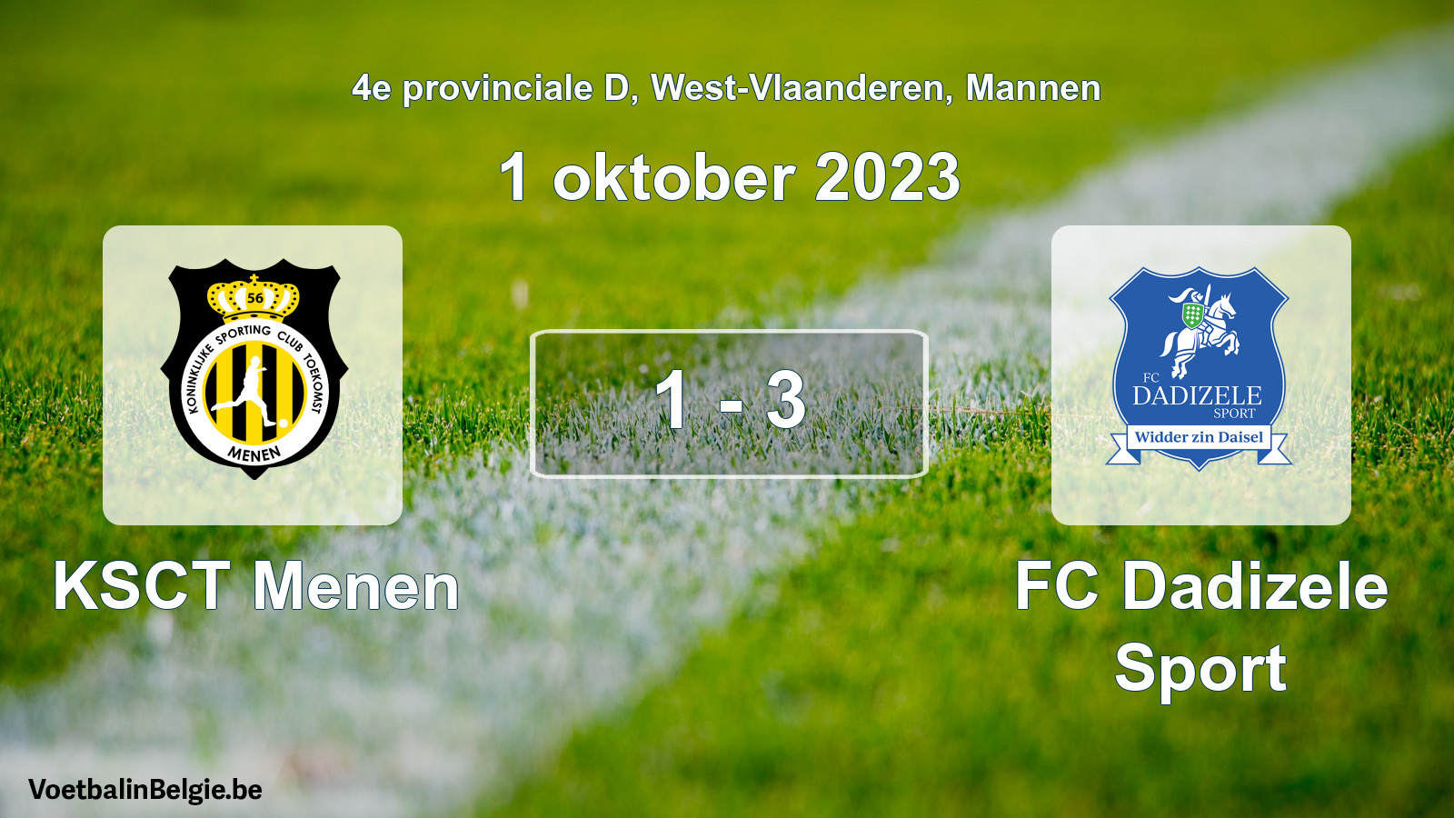 Gespeelde wedstrijd mannenvoetbal: KSCT Menen - FC Dadizele Sport 1 - 3 (1 oktober 2023)