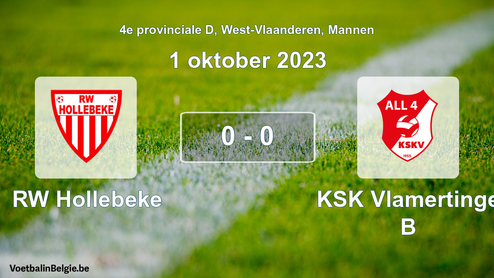 Gespeelde wedstrijd mannenvoetbal: RW Hollebeke - KSK Vlamertinge B 0 - 0 (1 oktober 2023)