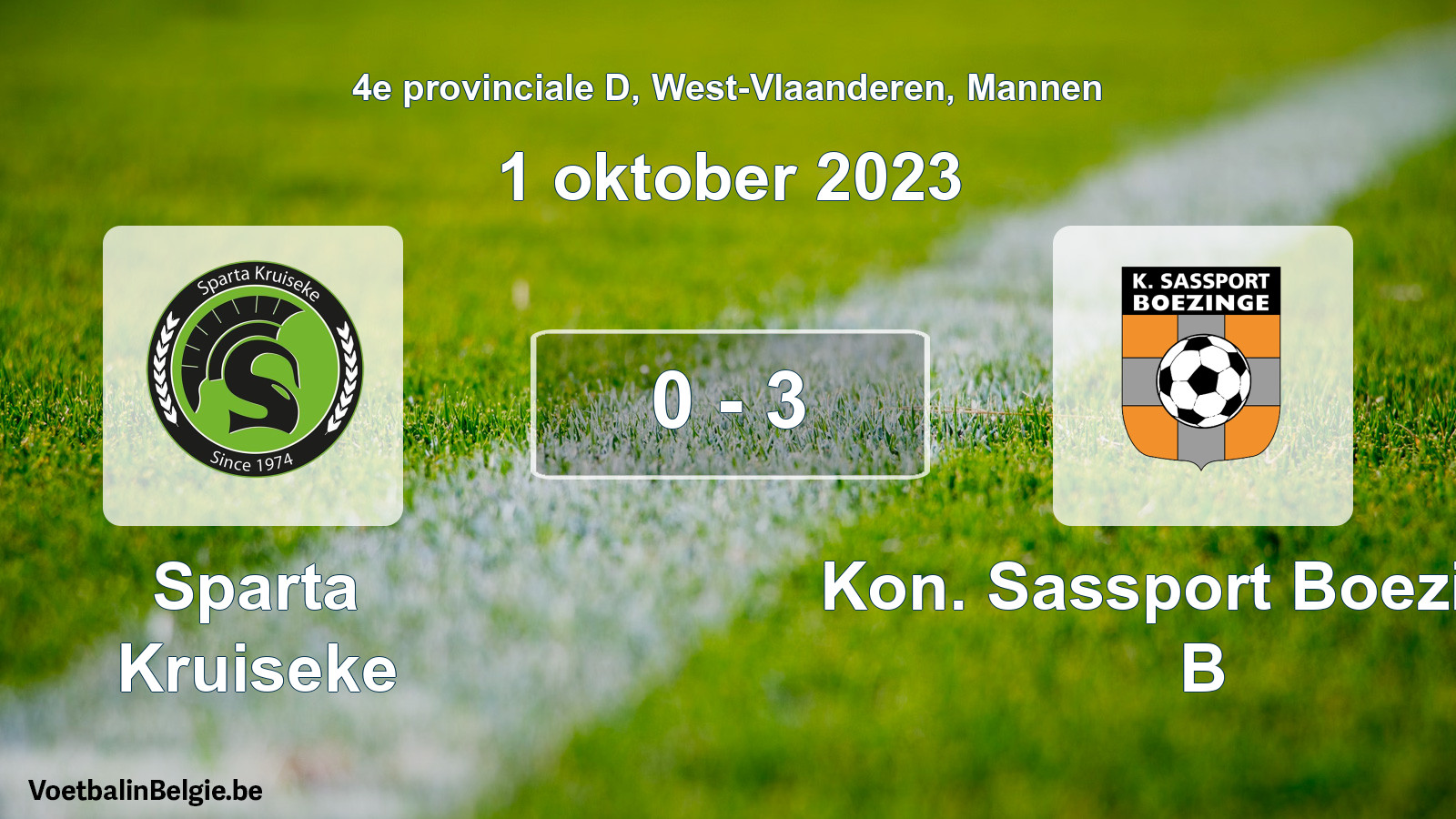 Gespeelde wedstrijd mannenvoetbal: Sparta Kruiseke - Kon. Sassport Boezinge B 0 - 3 (1 oktober 2023)