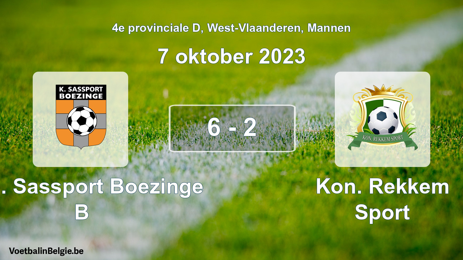 Gespeelde wedstrijd mannenvoetbal: Kon. Sassport Boezinge B - Kon. Rekkem Sport 6 - 2 (7 oktober 2023)