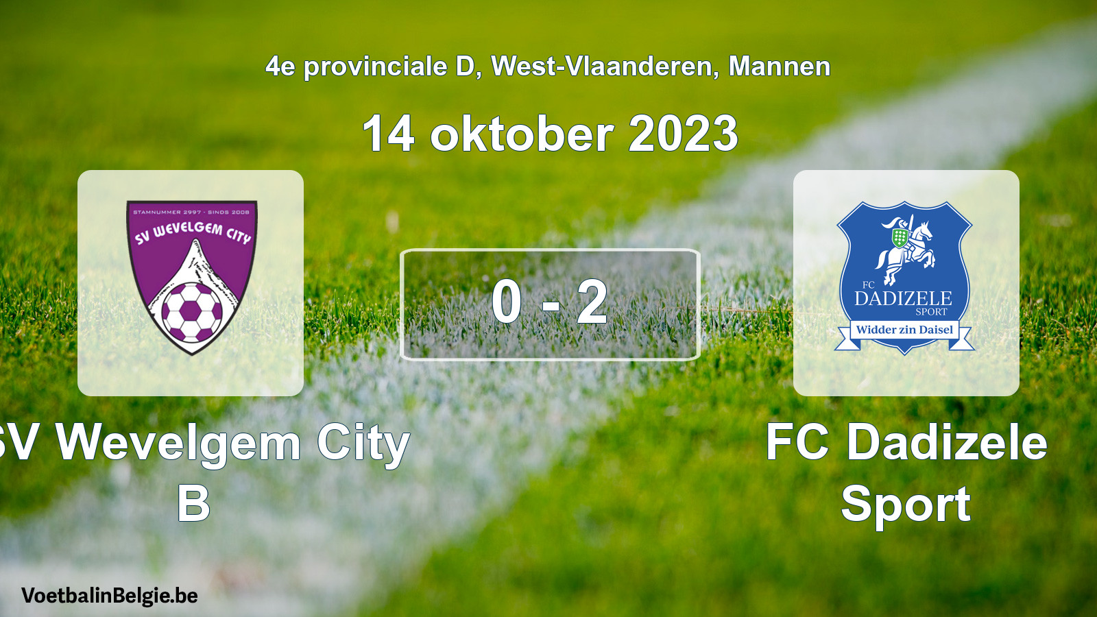 Gespeelde wedstrijd mannenvoetbal: SV Wevelgem City B - FC Dadizele Sport 0 - 2 (14 oktober 2023)