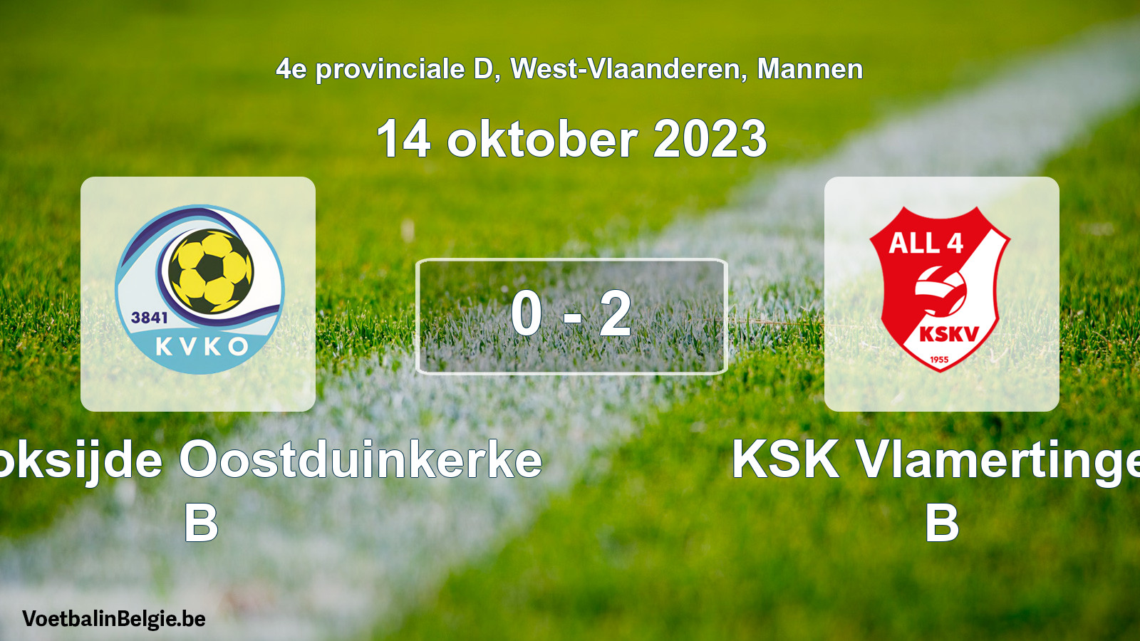 Gespeelde wedstrijd mannenvoetbal: KV Koksijde Oostduinkerke B - KSK Vlamertinge B 0 - 2 (14 oktober 2023)