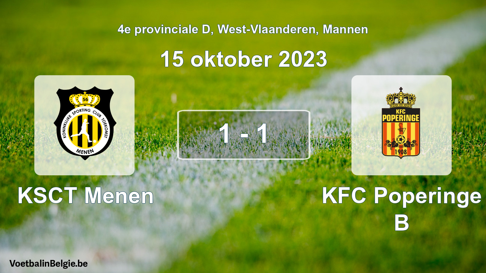 Gespeelde wedstrijd mannenvoetbal: KSCT Menen - KFC Poperinge B 1 - 1 (15 oktober 2023)