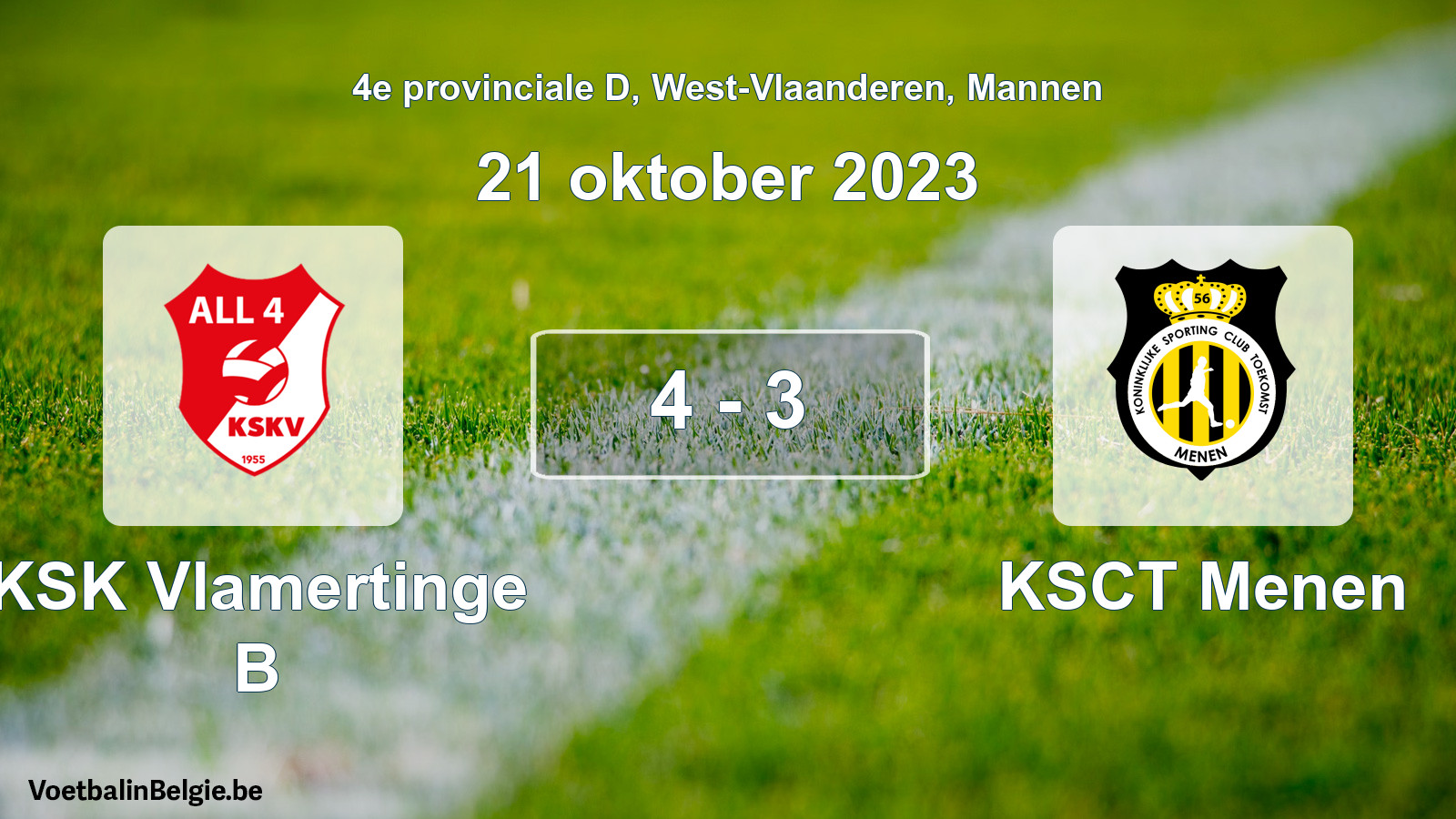 Gespeelde wedstrijd mannenvoetbal: KSK Vlamertinge B - KSCT Menen 4 - 3 (21 oktober 2023)