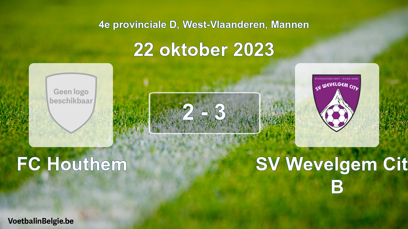 Gespeelde wedstrijd mannenvoetbal: FC Houthem - SV Wevelgem City B 2 - 3 (22 oktober 2023)