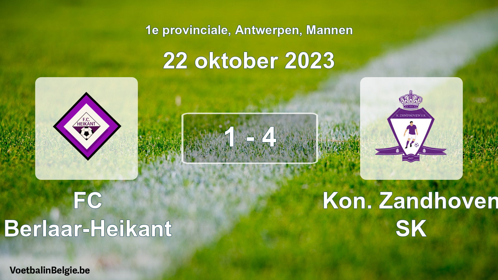 Gespeelde wedstrijd mannenvoetbal: FC Berlaar-Heikant - Kon. Zandhoven SK 1 - 4 (22 oktober 2023)