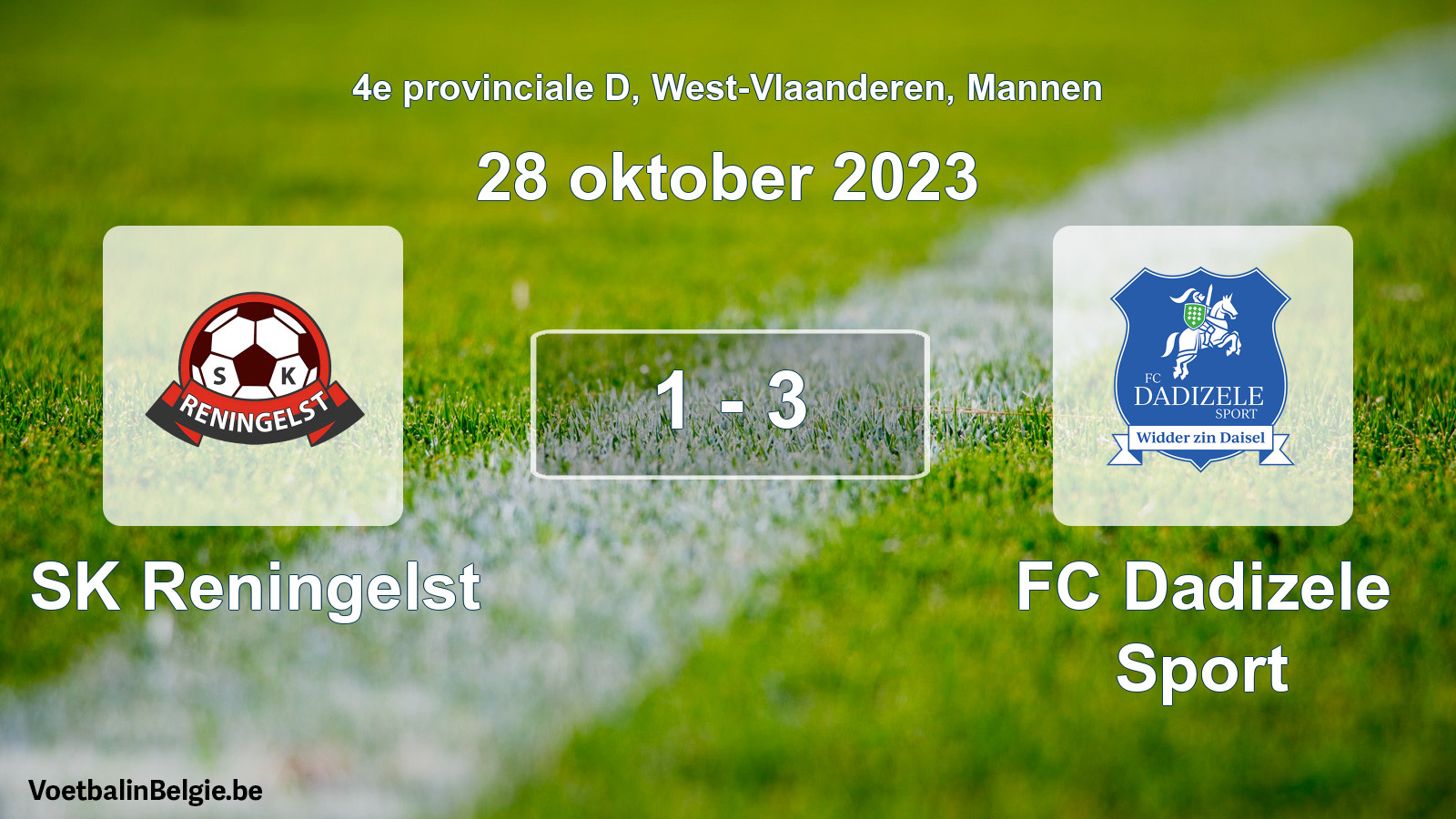 Gespeelde wedstrijd mannenvoetbal: SK Reningelst - FC Dadizele Sport 1 - 3 (28 oktober 2023)