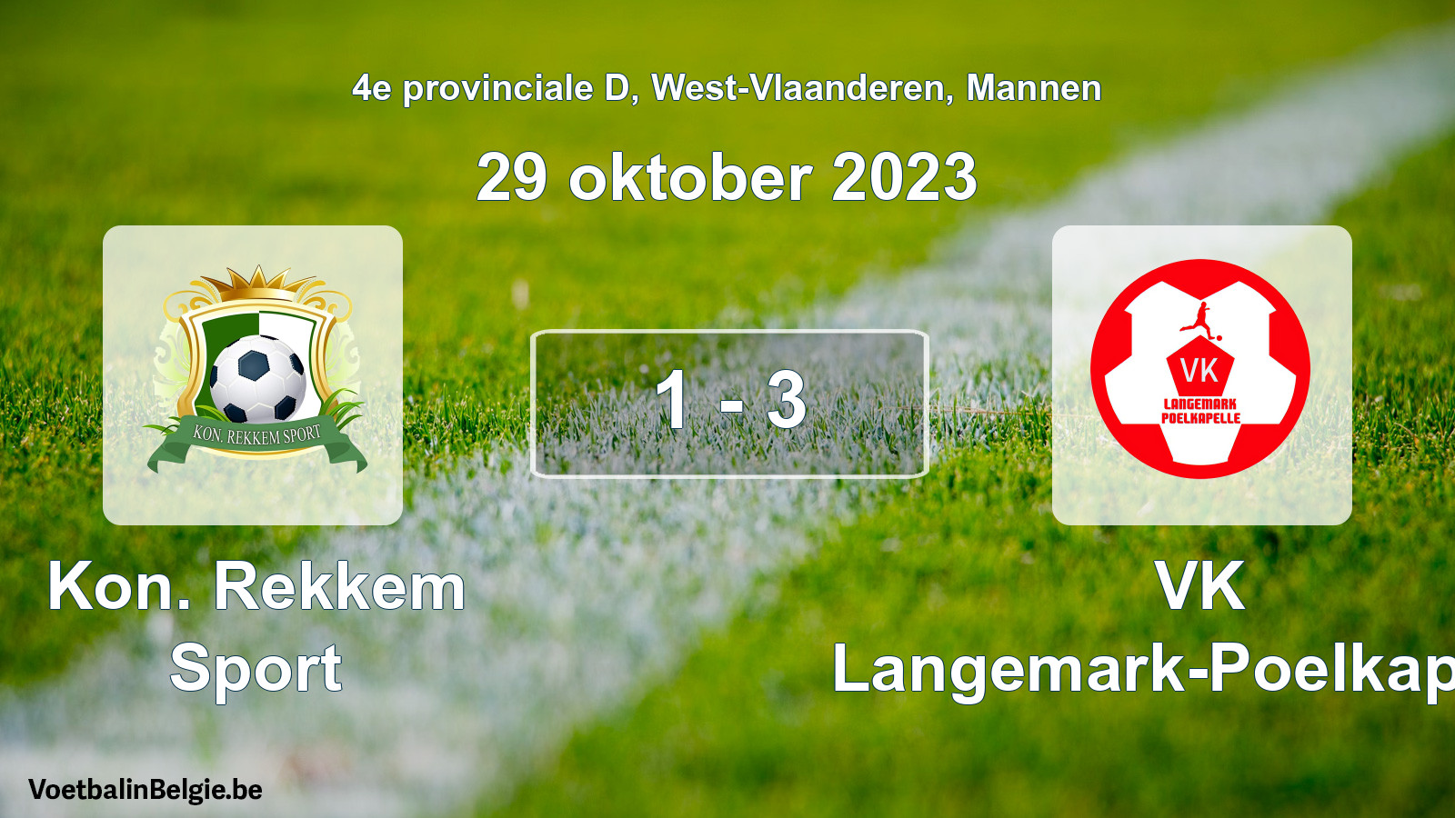 Gespeelde wedstrijd mannenvoetbal: Kon. Rekkem Sport - VK Langemark-Poelkapelle 1 - 3 (29 oktober 2023)