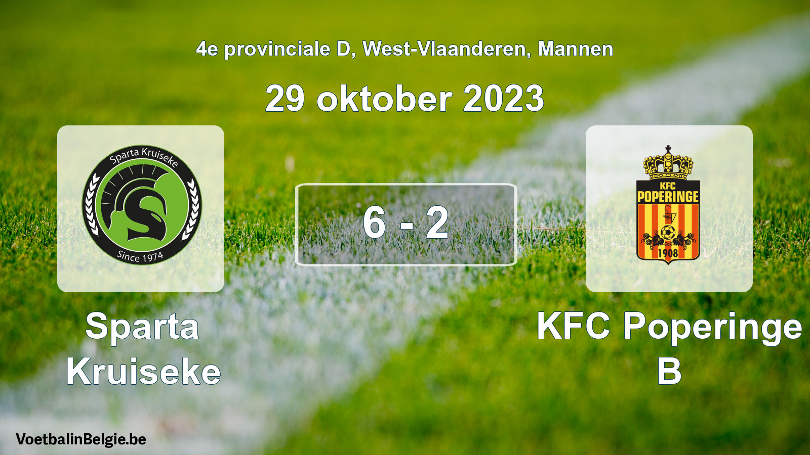 Gespeelde wedstrijd mannenvoetbal: Sparta Kruiseke - KFC Poperinge B 6 - 2 (29 oktober 2023)