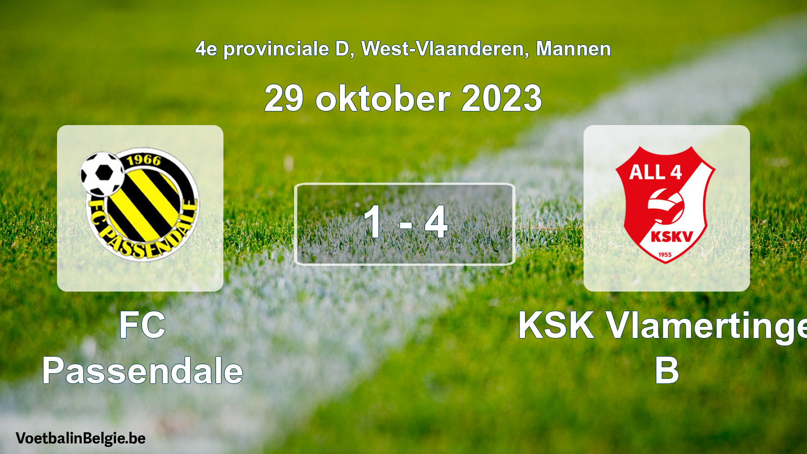 Gespeelde wedstrijd mannenvoetbal: FC Passendale - KSK Vlamertinge B 1 - 4 (29 oktober 2023)
