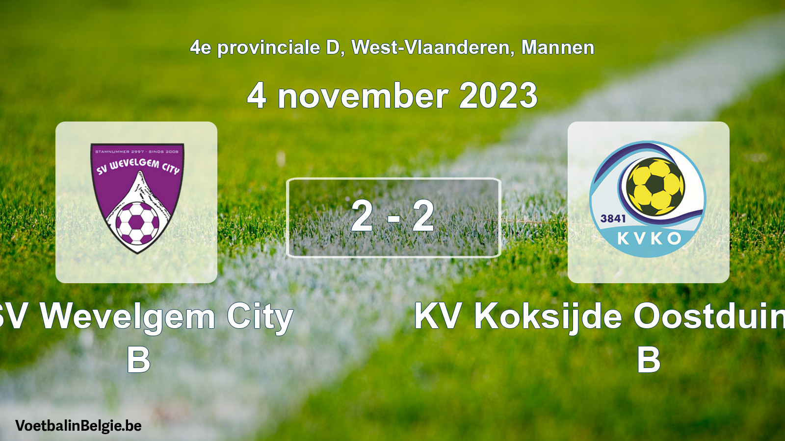 Gespeelde wedstrijd mannenvoetbal: SV Wevelgem City B - KV Koksijde Oostduinkerke B 2 - 2 (4 november 2023)