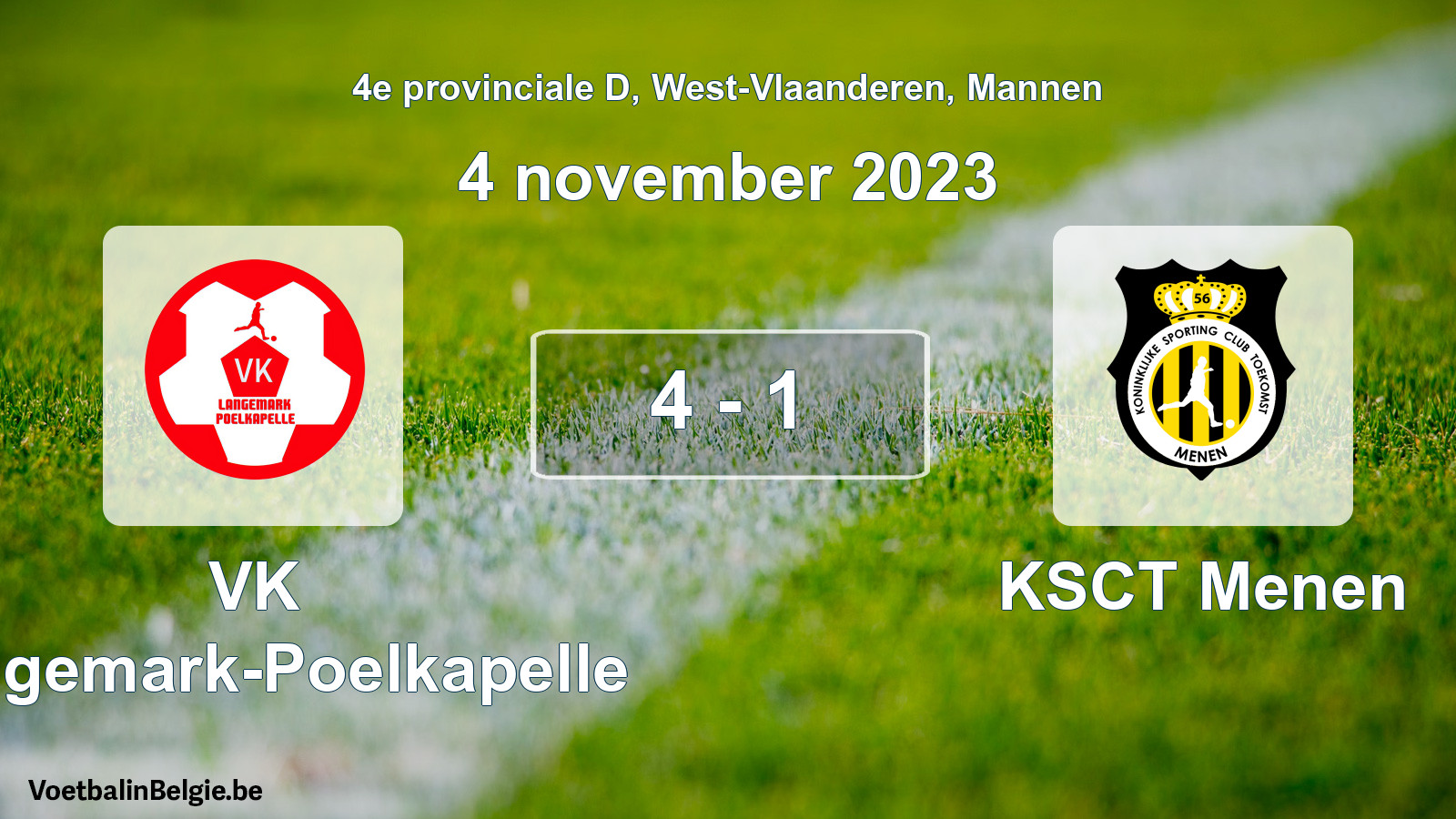 Gespeelde wedstrijd mannenvoetbal: VK Langemark-Poelkapelle - KSCT Menen 4 - 1 (4 november 2023)