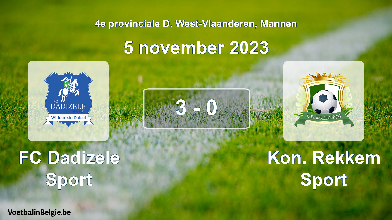 Gespeelde wedstrijd mannenvoetbal: FC Dadizele Sport - Kon. Rekkem Sport 3 - 0 (5 november 2023)