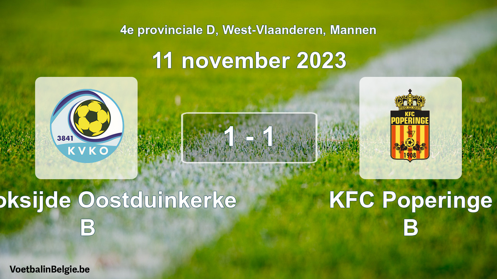 Gespeelde wedstrijd mannenvoetbal: KV Koksijde Oostduinkerke B - KFC Poperinge B 1 - 1 (11 november 2023)