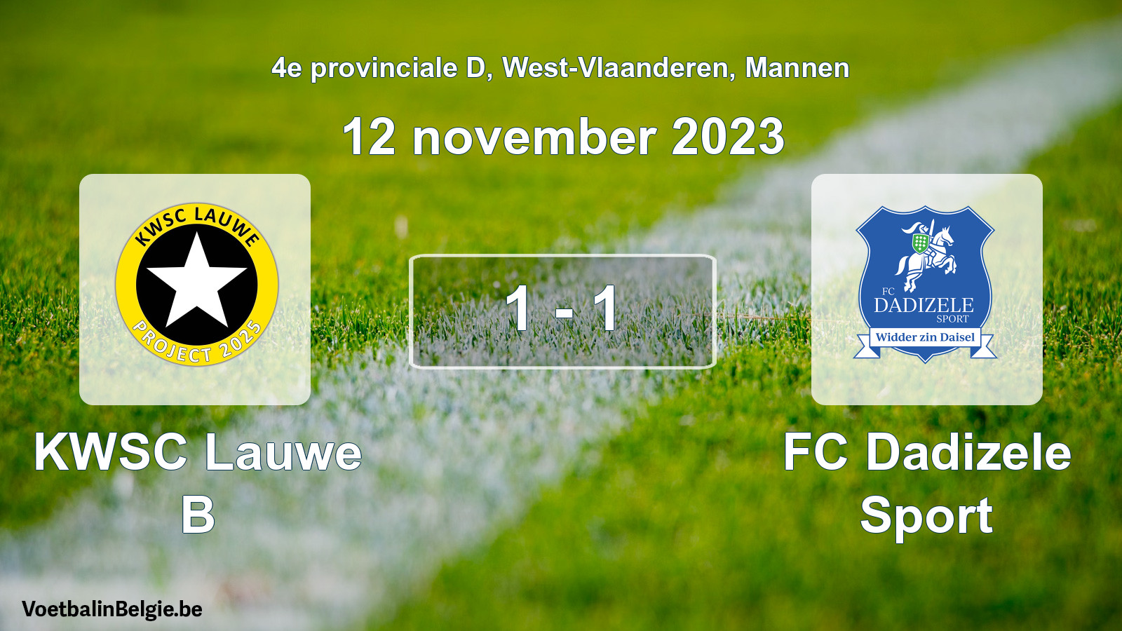 Gespeelde wedstrijd mannenvoetbal: KWSC Lauwe B - FC Dadizele Sport 1 - 1 (12 november 2023)