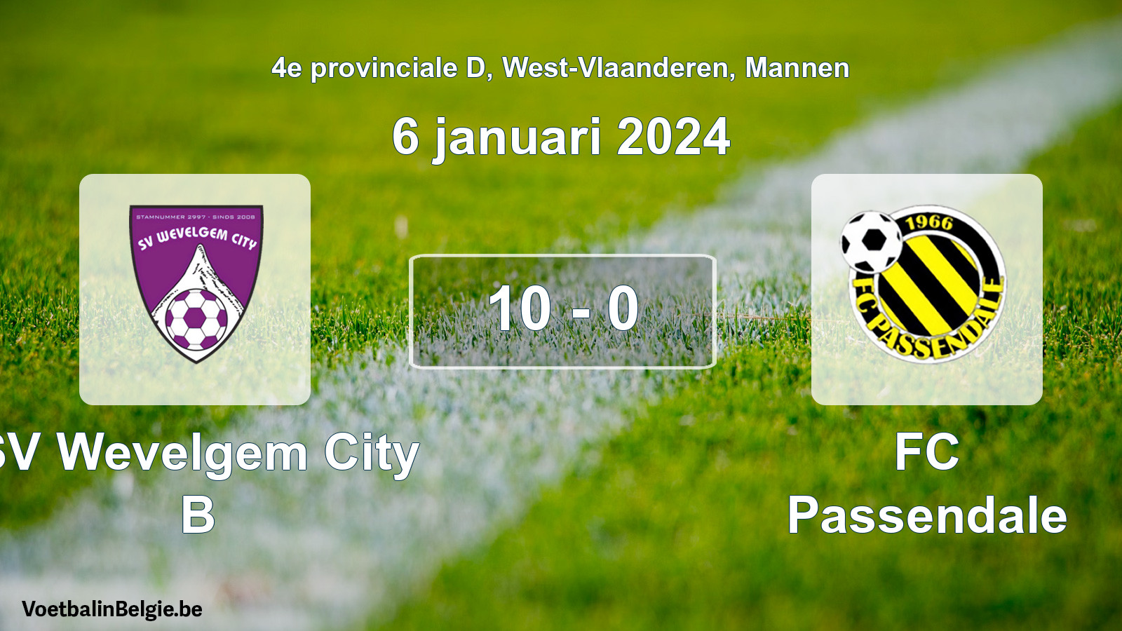 Gespeelde wedstrijd mannenvoetbal: SV Wevelgem City B - FC Passendale 10 - 0 (6 januari 2024)