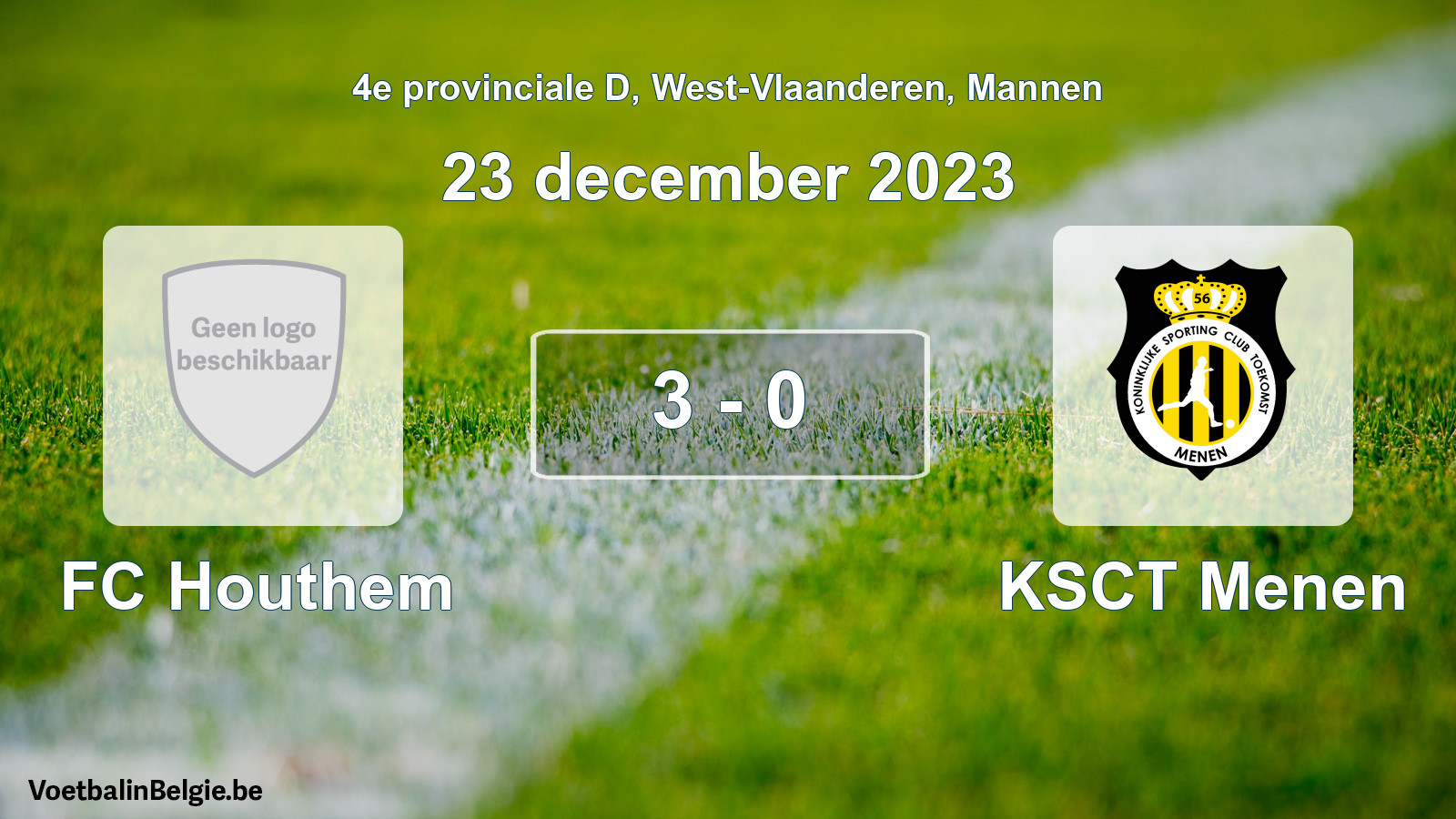 Gespeelde wedstrijd mannenvoetbal: FC Houthem - KSCT Menen 3 - 0 (23 december 2023)