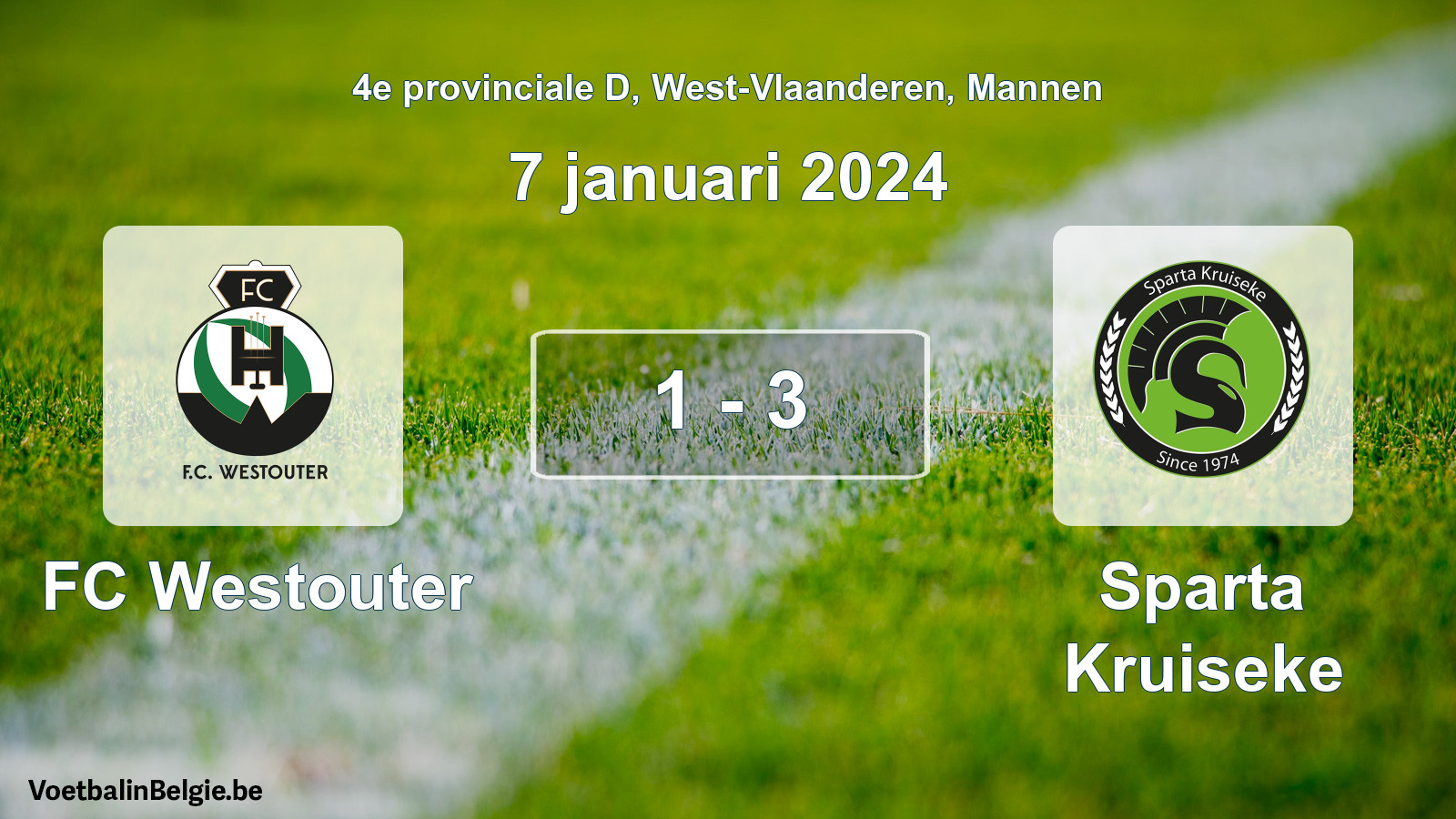 Gespeelde wedstrijd mannenvoetbal: FC Westouter - Sparta Kruiseke 1 - 3 (7 januari 2024)
