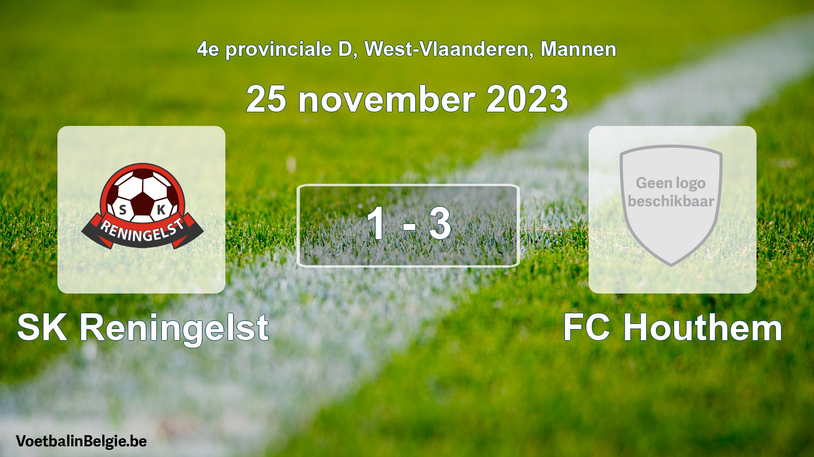 Gespeelde wedstrijd mannenvoetbal: SK Reningelst - FC Houthem 1 - 3 (25 november 2023)