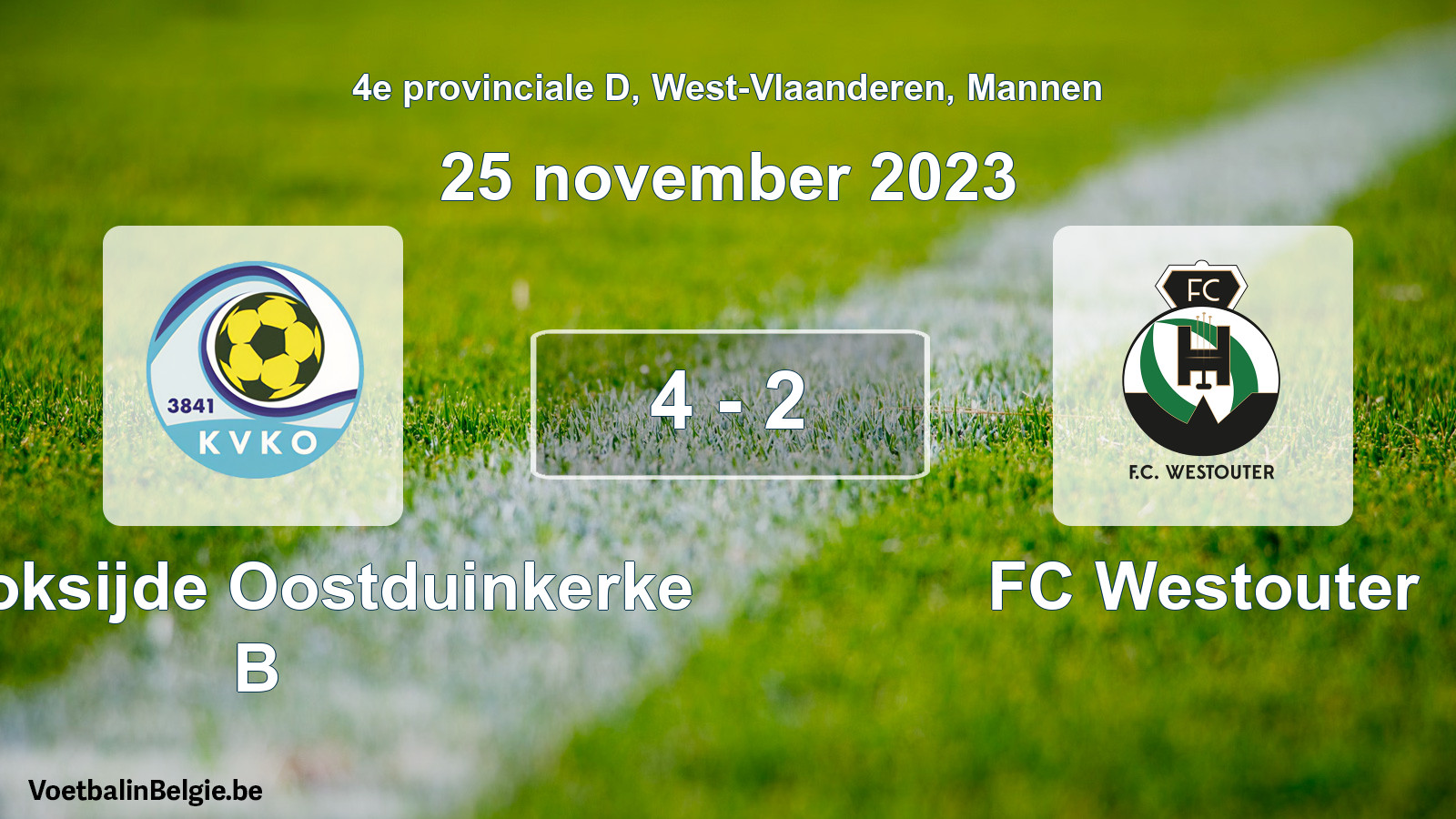 Gespeelde wedstrijd mannenvoetbal: KV Koksijde Oostduinkerke B - FC Westouter 4 - 2 (25 november 2023)