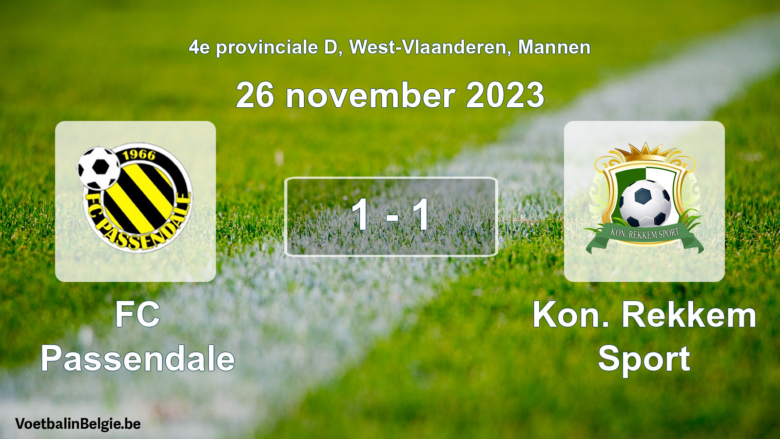 Gespeelde wedstrijd mannenvoetbal: FC Passendale - Kon. Rekkem Sport 1 - 1 (26 november 2023)