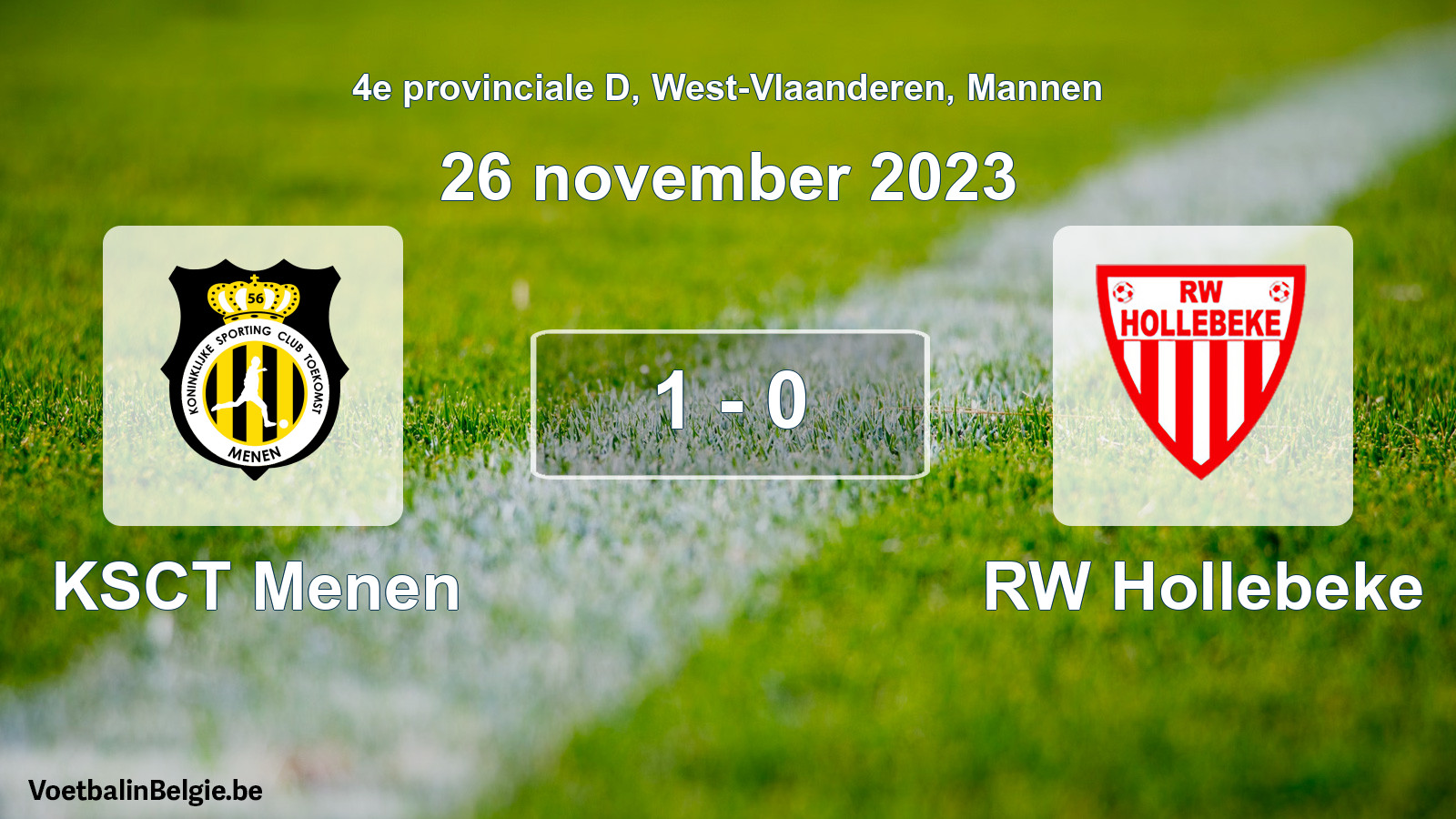 Gespeelde wedstrijd mannenvoetbal: KSCT Menen - RW Hollebeke 1 - 0 (26 november 2023)