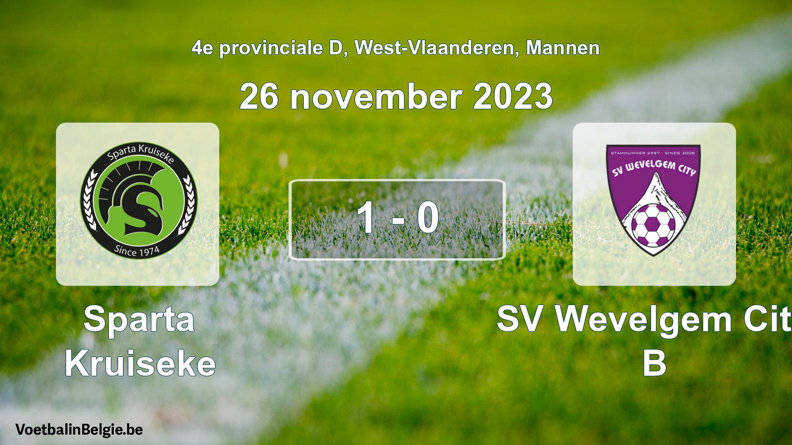 Gespeelde wedstrijd mannenvoetbal: Sparta Kruiseke - SV Wevelgem City B 1 - 0 (26 november 2023)