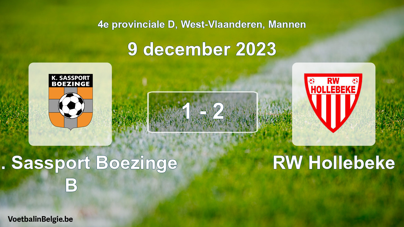 Gespeelde wedstrijd mannenvoetbal: Kon. Sassport Boezinge B - RW Hollebeke 1 - 2 (9 december 2023)