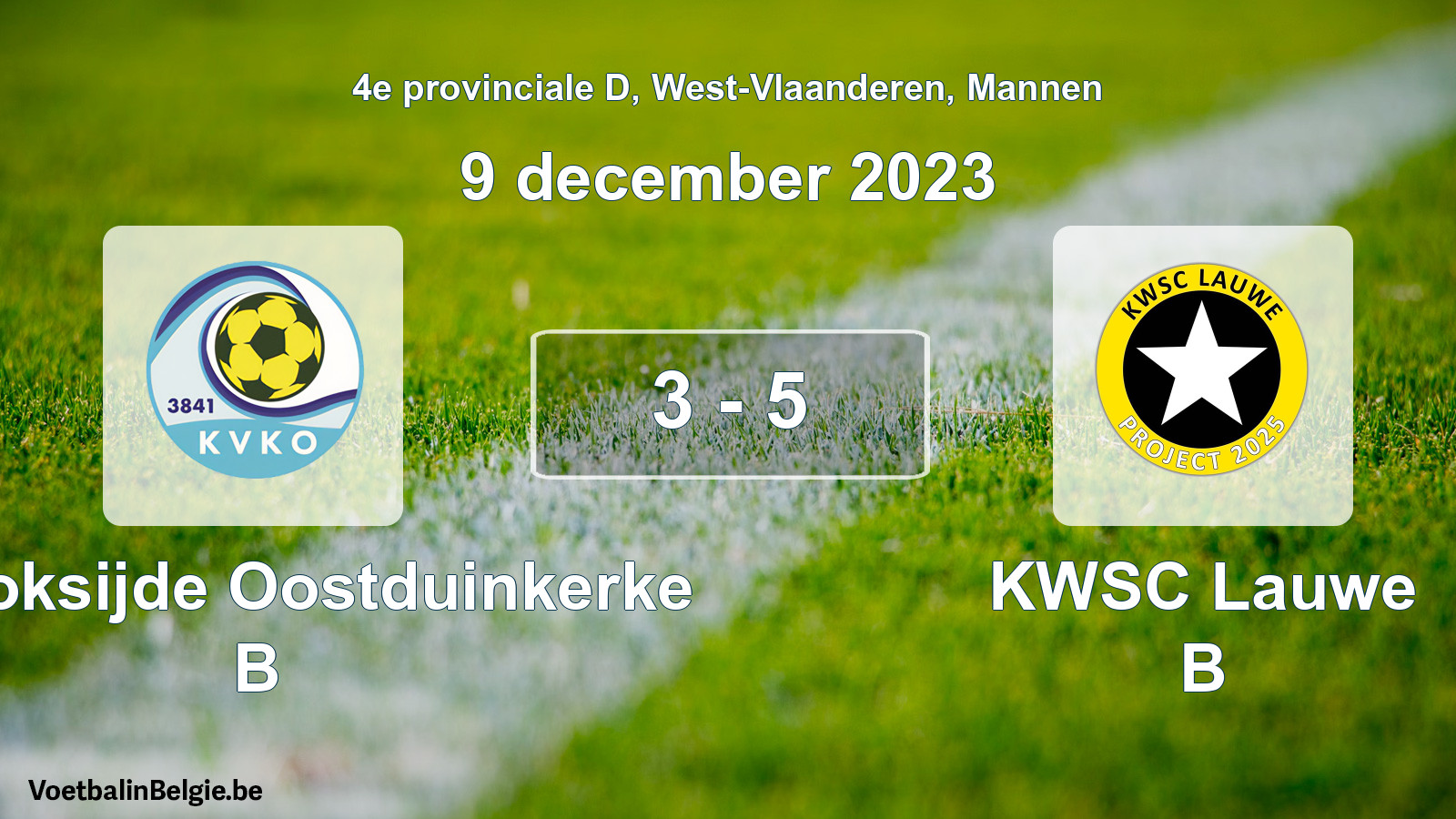 Gespeelde wedstrijd mannenvoetbal: KV Koksijde Oostduinkerke B - KWSC Lauwe B 3 - 5 (9 december 2023)