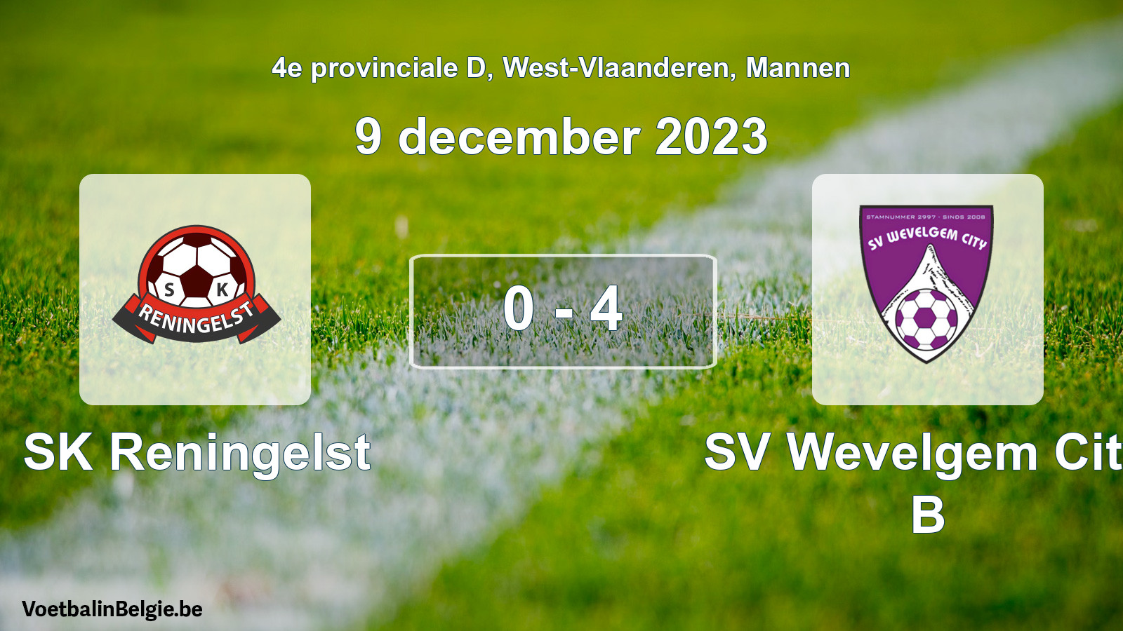 Played match men football: SK Reningelst - SV Wevelgem City B 0 - 4 (9 December 2023)