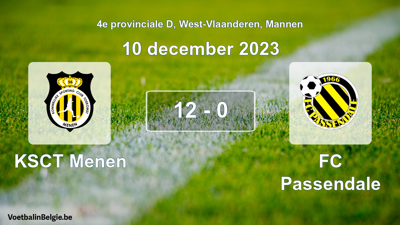 Gespeelde wedstrijd mannenvoetbal: KSCT Menen - FC Passendale 12 - 0 (10 december 2023)