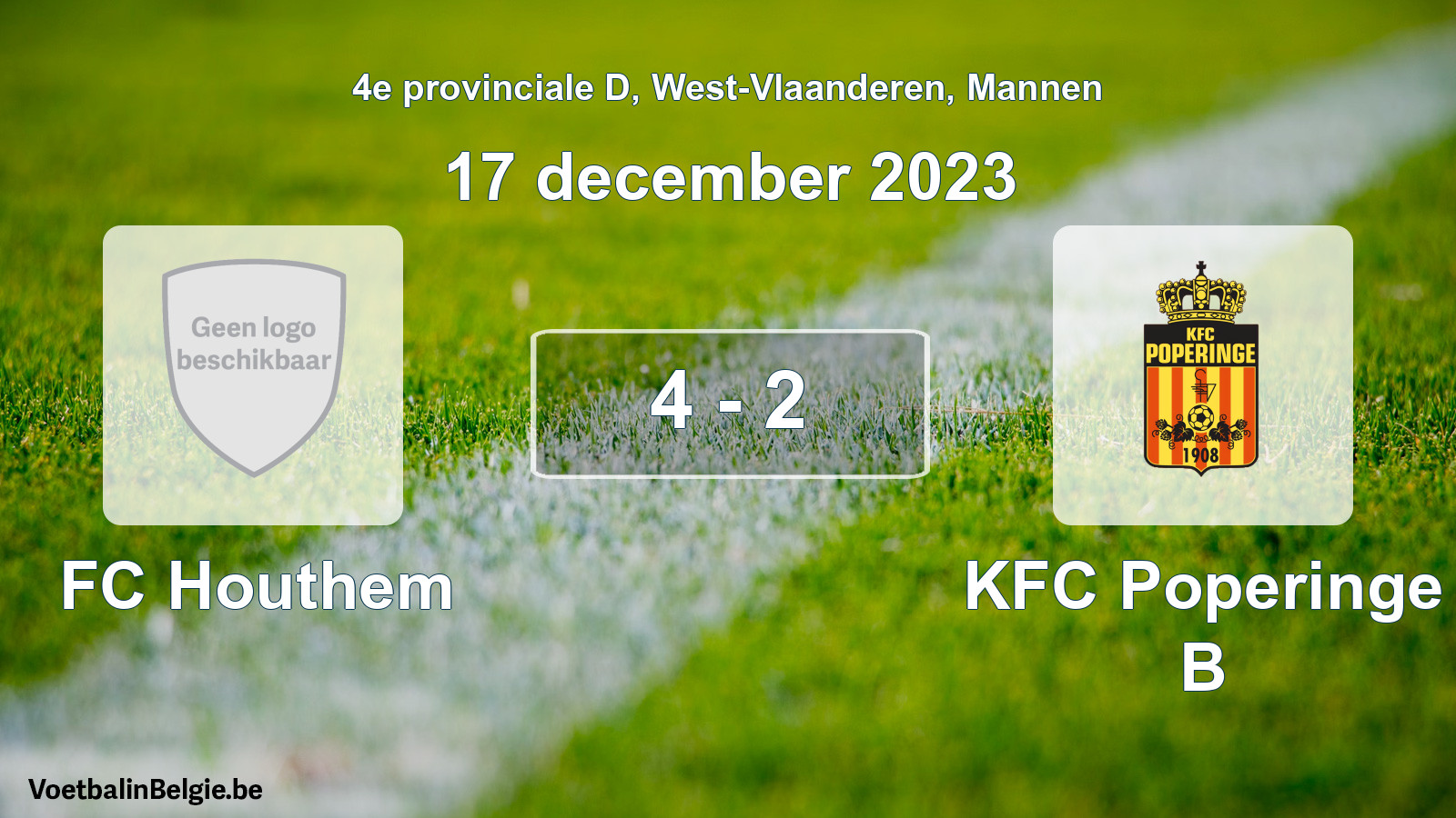 Gespeelde wedstrijd mannenvoetbal: FC Houthem - KFC Poperinge B 4 - 2 (17 december 2023)