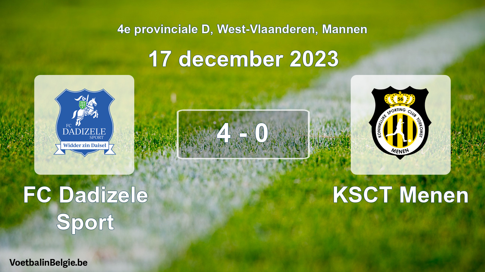 Gespeelde wedstrijd mannenvoetbal: FC Dadizele Sport - KSCT Menen 4 - 0 (17 december 2023)