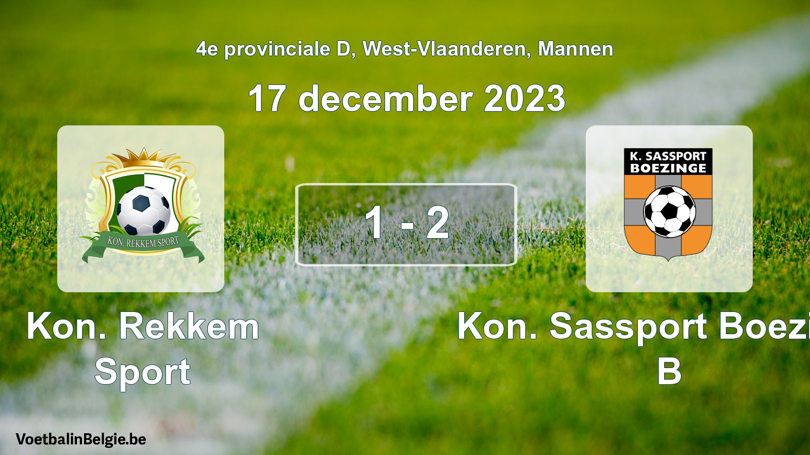 Gespeelde wedstrijd mannenvoetbal: Kon. Rekkem Sport - Kon. Sassport Boezinge B 1 - 2 (17 december 2023)