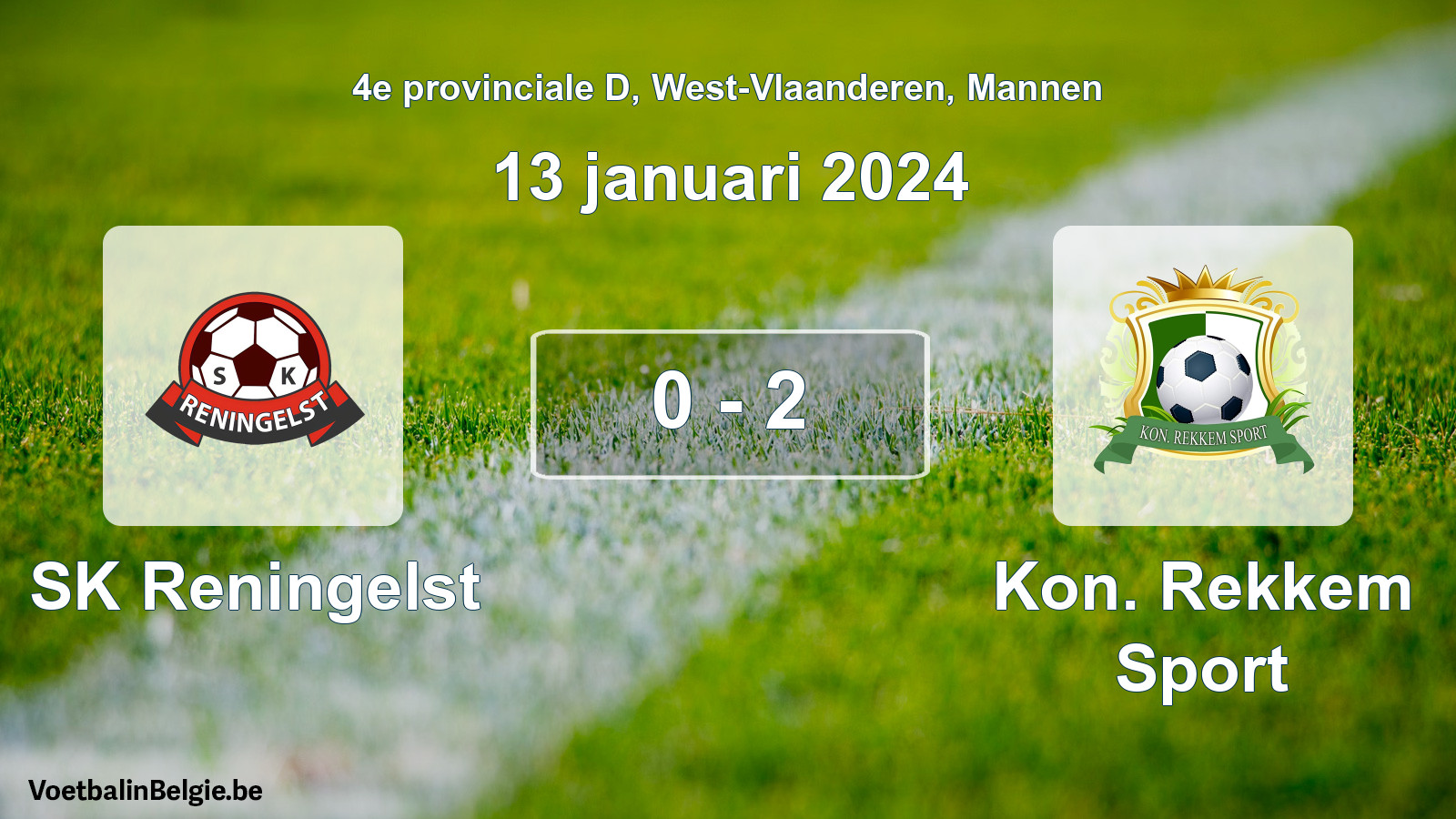 Gespeelde wedstrijd mannenvoetbal: SK Reningelst - Kon. Rekkem Sport 0 - 2 (13 januari 2024)