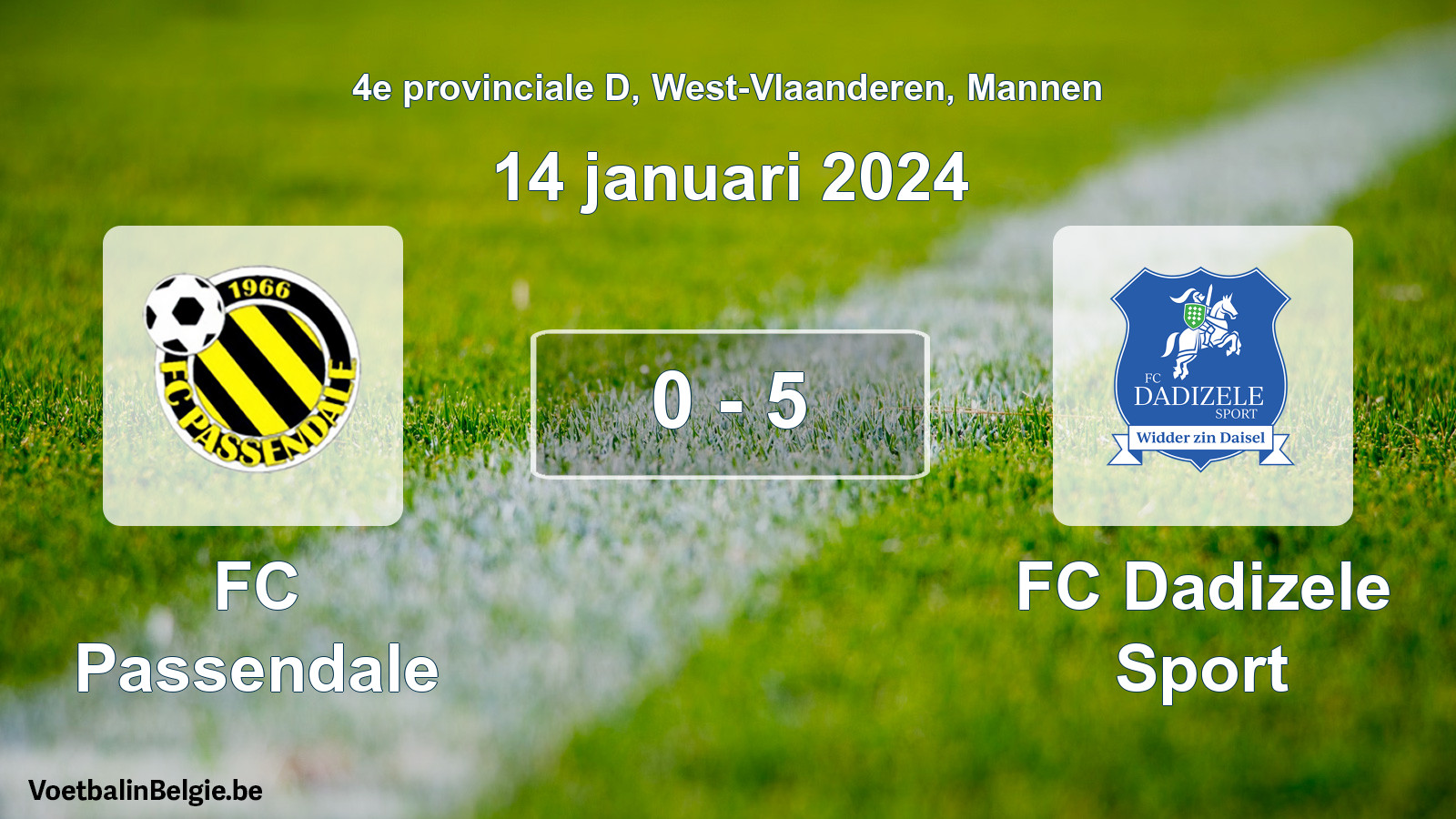 Gespeelde wedstrijd mannenvoetbal: FC Passendale - FC Dadizele Sport 0 - 5 (14 januari 2024)