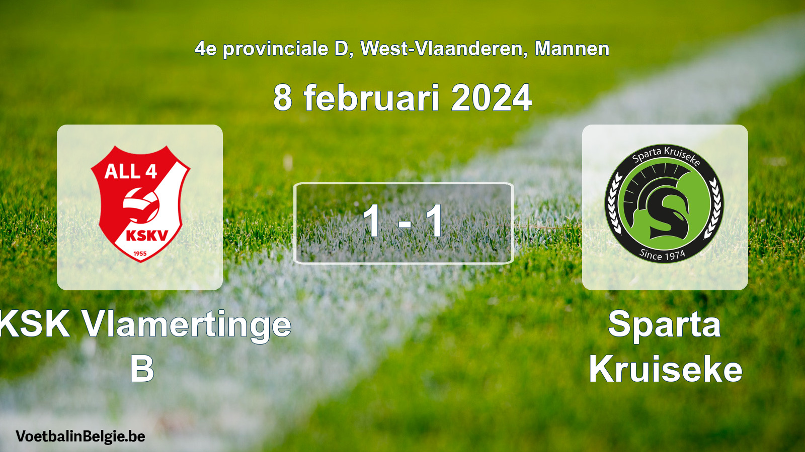 Gespeelde wedstrijd mannenvoetbal: KSK Vlamertinge B - Sparta Kruiseke 1 - 1 (8 februari 2024)