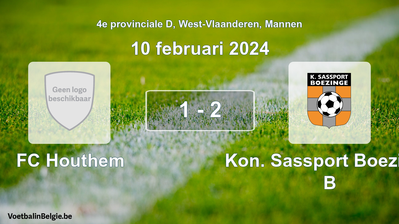 Gespeelde wedstrijd mannenvoetbal: FC Houthem - Kon. Sassport Boezinge B 1 - 2 (10 februari 2024)