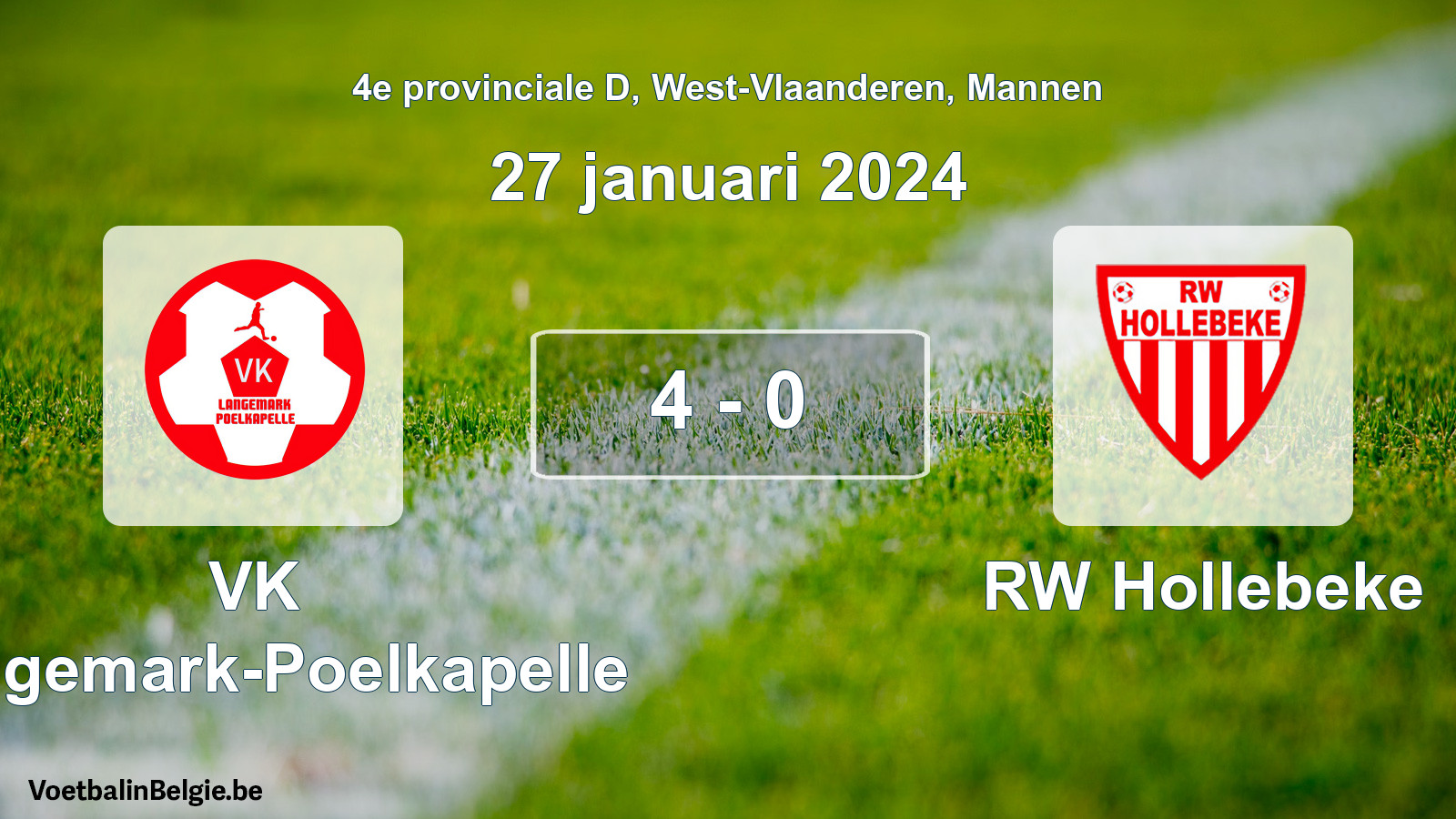 Gespeelde wedstrijd mannenvoetbal: VK Langemark-Poelkapelle - RW Hollebeke 4 - 0 (27 januari 2024)