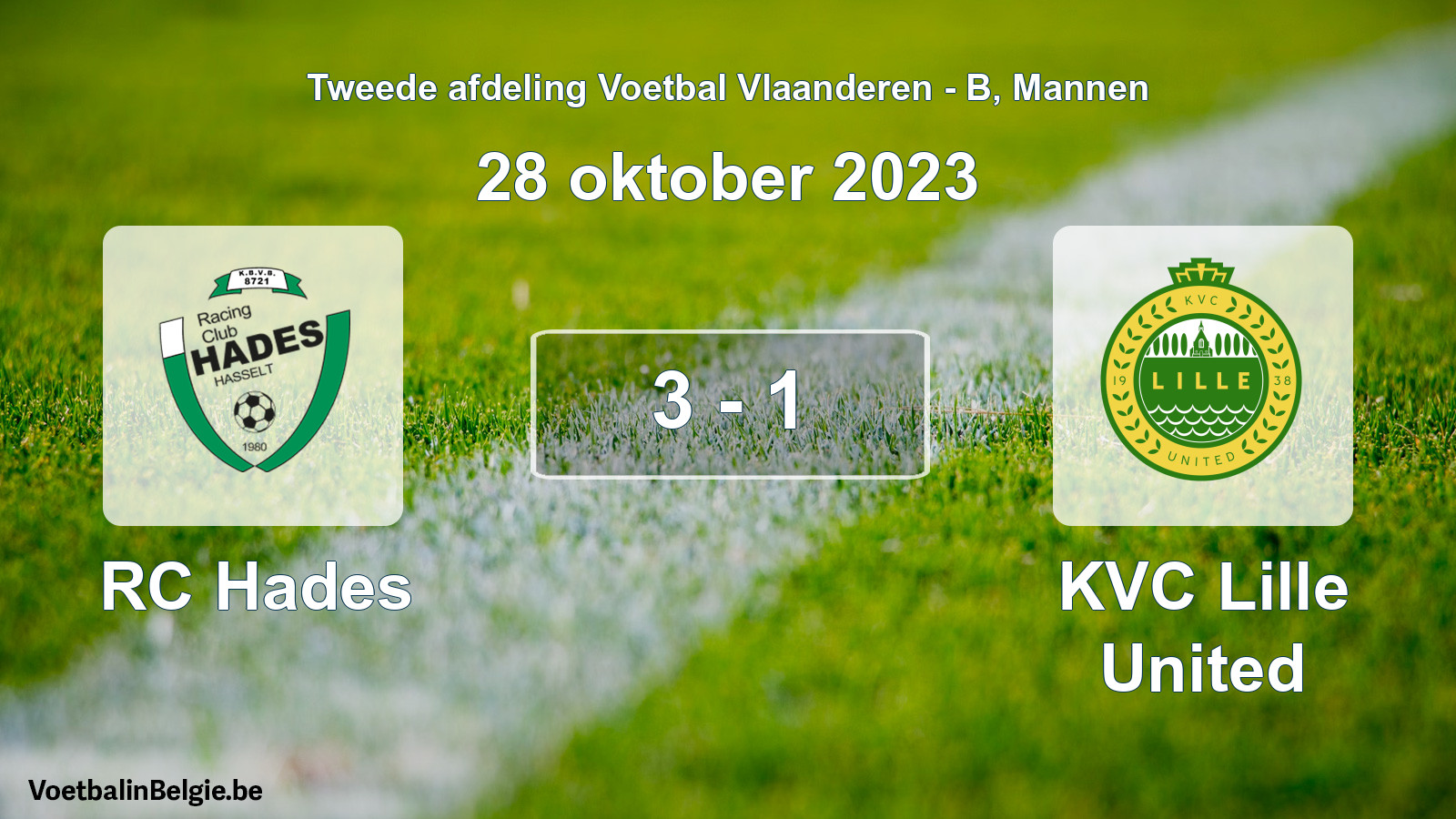 Gespeelde wedstrijd mannenvoetbal: RC Hades - KVC Lille United 3 - 1 (28 oktober 2023)