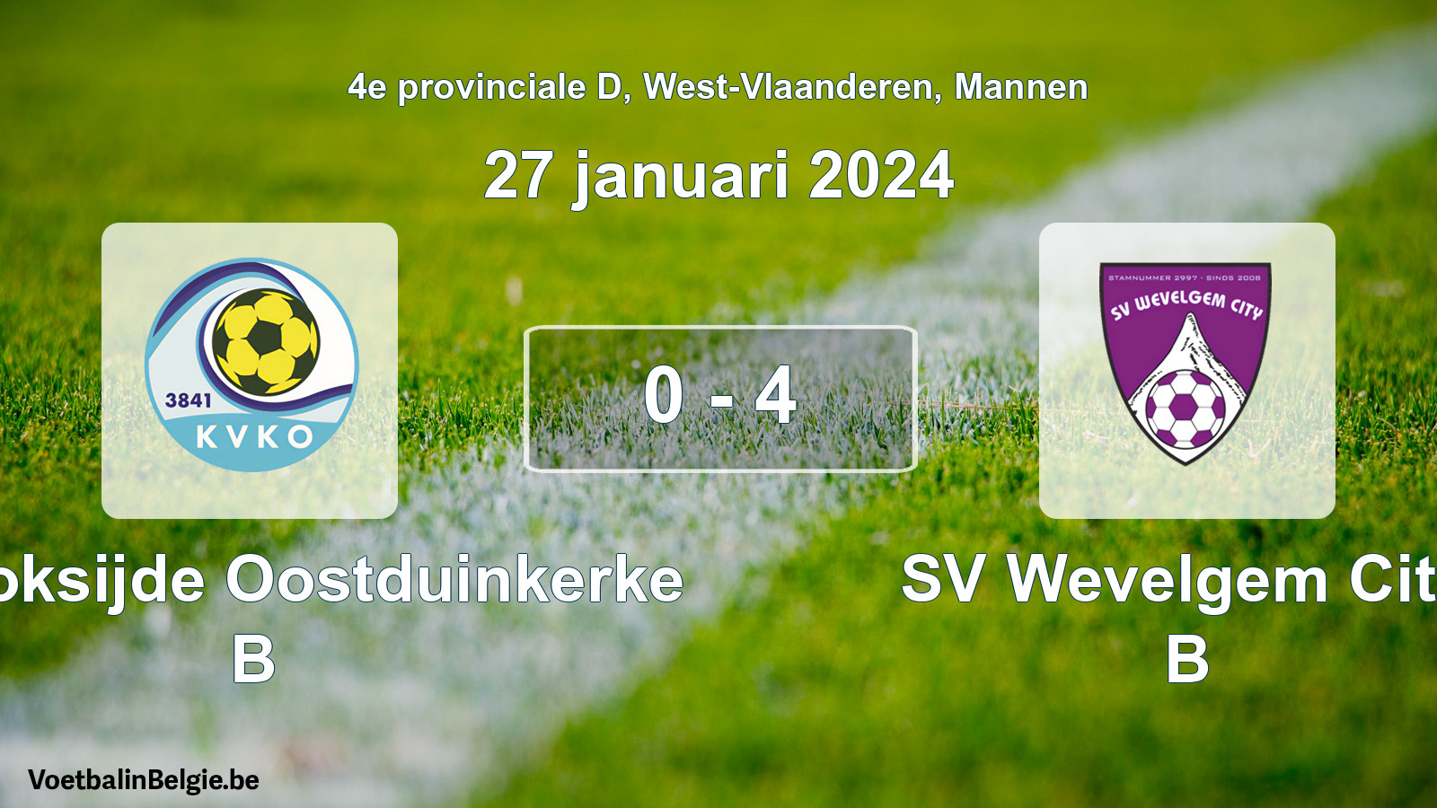 Gespeelde wedstrijd mannenvoetbal: KV Koksijde Oostduinkerke B - SV Wevelgem City B 0 - 4 (27 januari 2024)