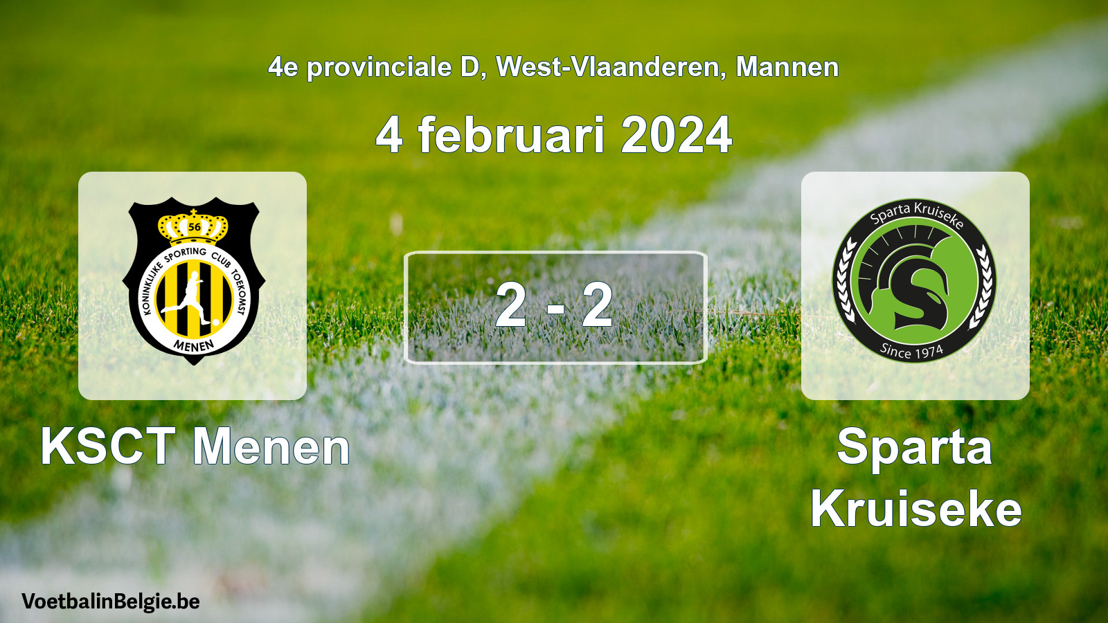 Gespeelde wedstrijd mannenvoetbal: KSCT Menen - Sparta Kruiseke 2 - 2 (4 februari 2024)